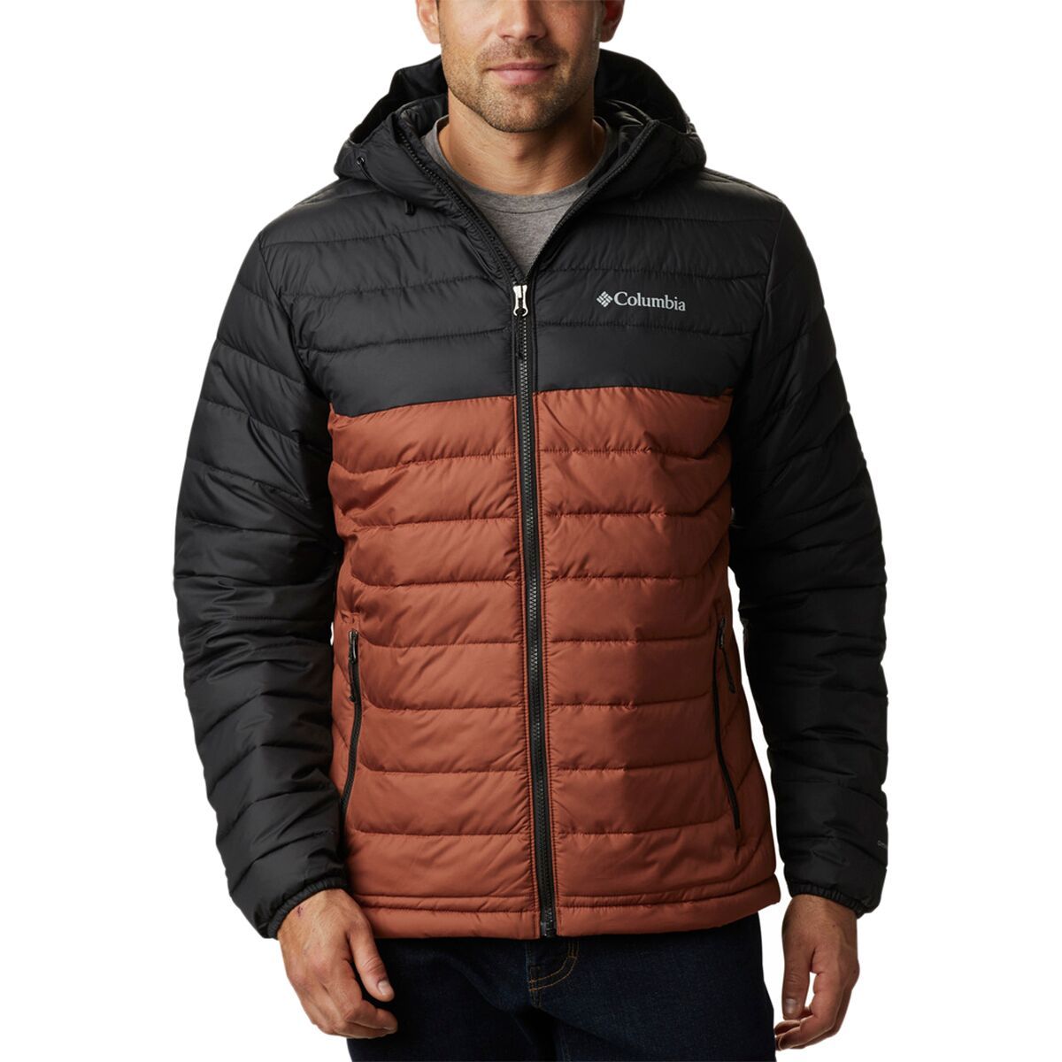 Columbia Powder Lite Hooded Jacket - Men's Dark Amber/Black, XL