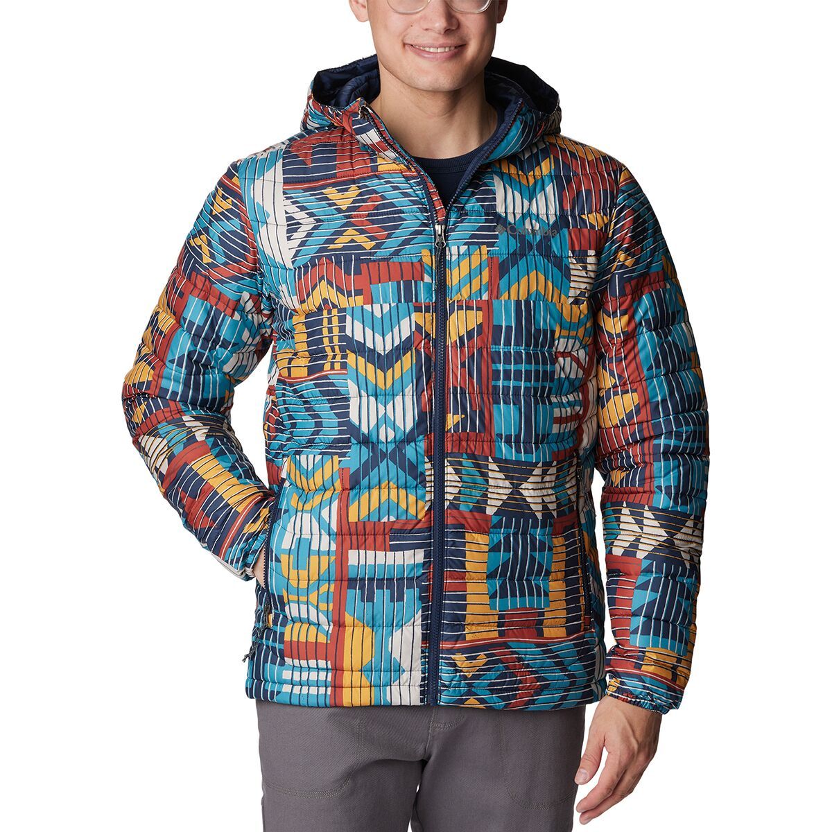 Columbia Powder Lite Hooded Jacket - Men's Warp Red Pathways Print, XL
