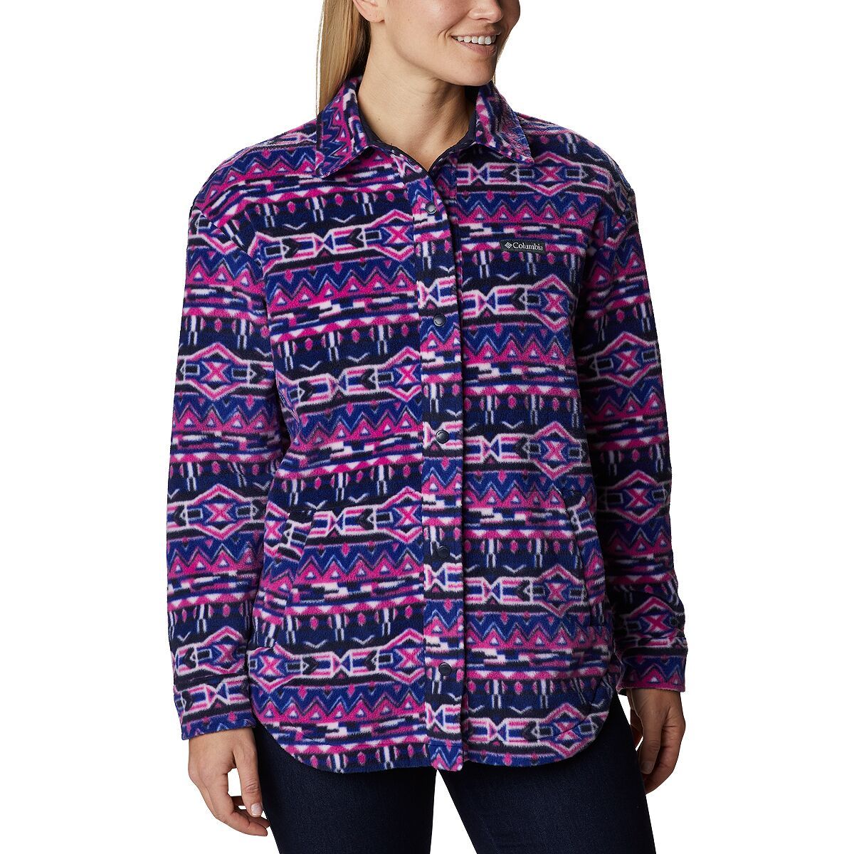 Columbia Benton Springs Shirt Jacket - Women's Dark Sapphire 80S Stripe Print, XL
