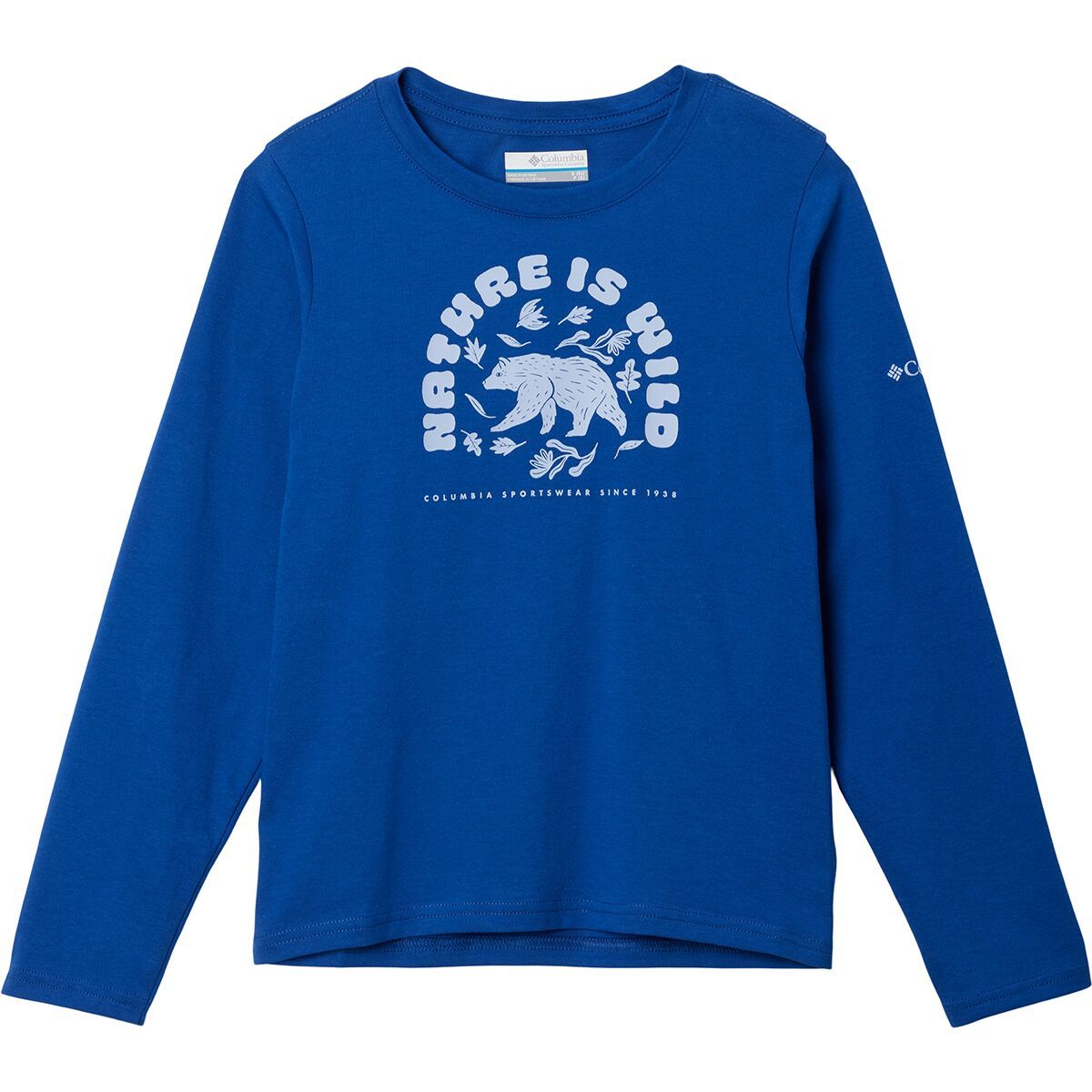 Image of Columbia Dobson Pass Long-Sleeve Graphic T-Shirt - Kids' Mountain Blue/Fun Forager, XL