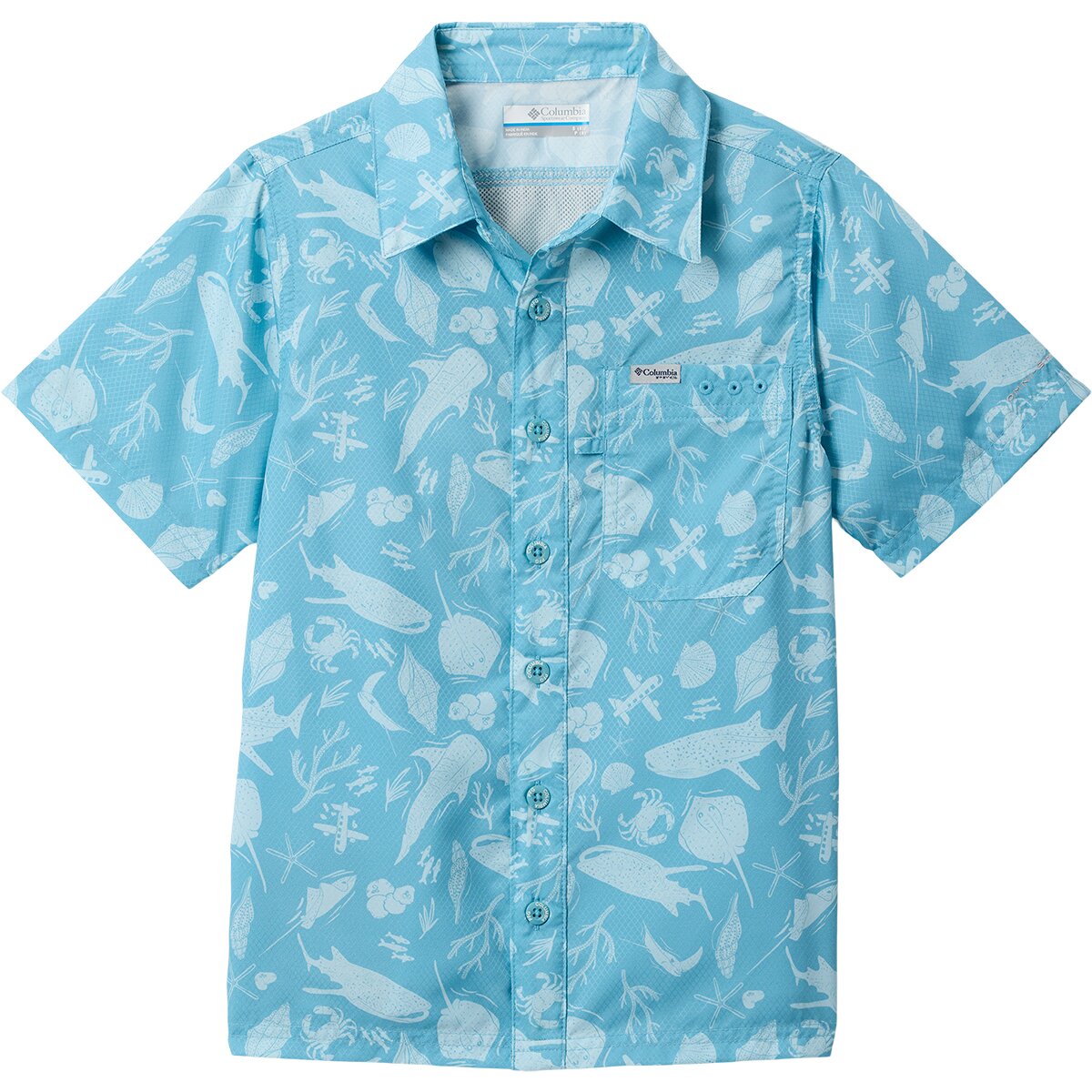 Image of Columbia Super Slack Tide Short-Sleeve Camp Shirt - Boys' Vintage Blue Undersea, L