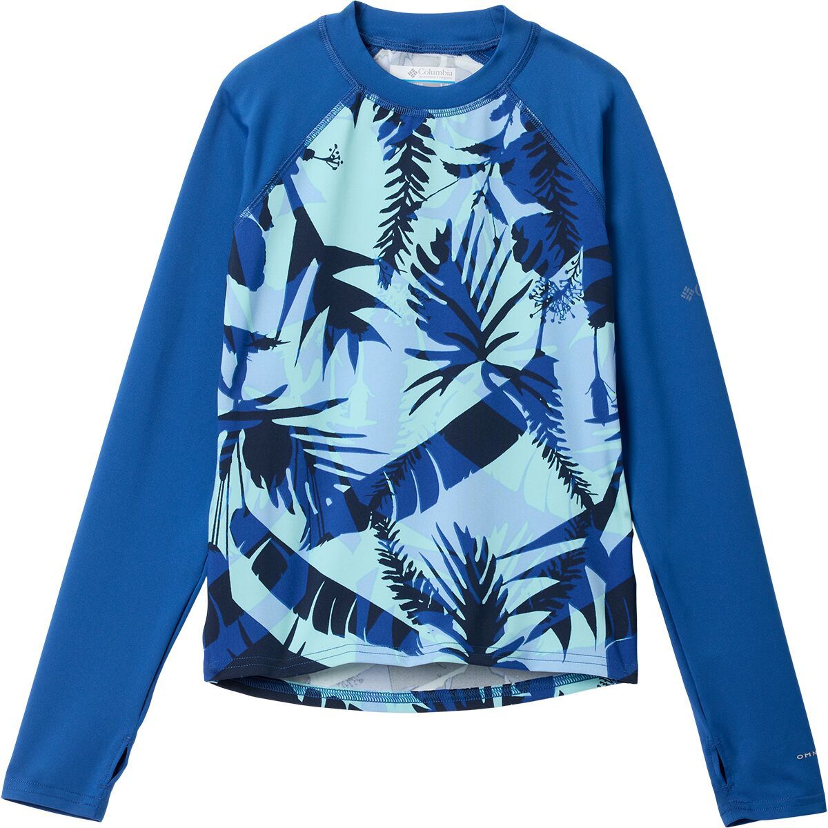 Image of Columbia Sandy Shores Printed Long-Sleeve Sunguard - Kids' Mountain Blue Botaniflage/Mountain Blue, XL