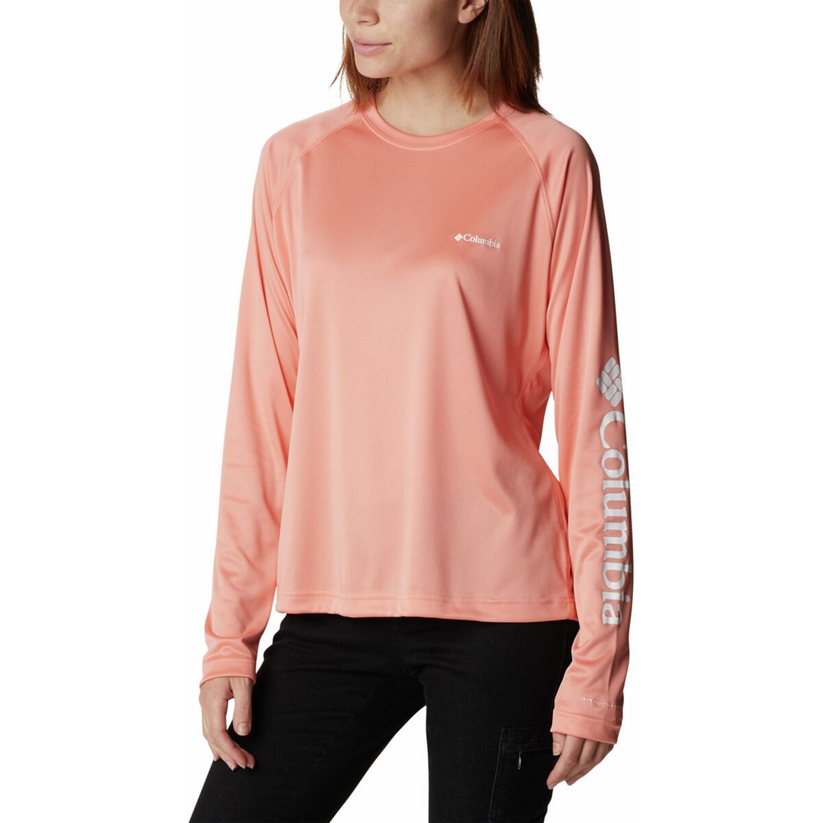 Columbia Fork Stream Long-Sleeve Shirt - Women's Coral Reef/White Logo, 2X