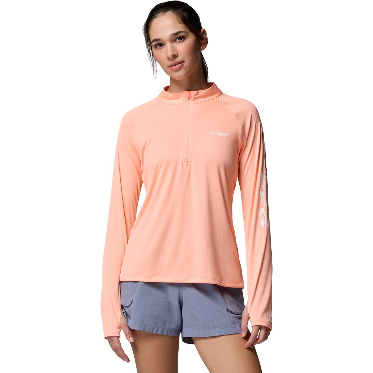 Columbia Tidal 1/4-Zip T-Shirt - Women's Tiki Pink/White Logo, S