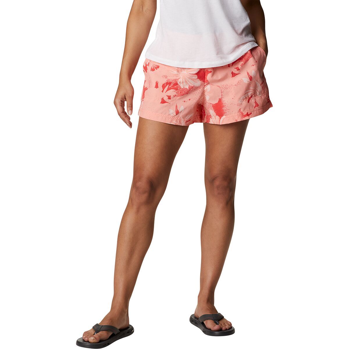 Columbia Sandy River II Printed 5in Short - Women's Coral Reef Daisy Party, M