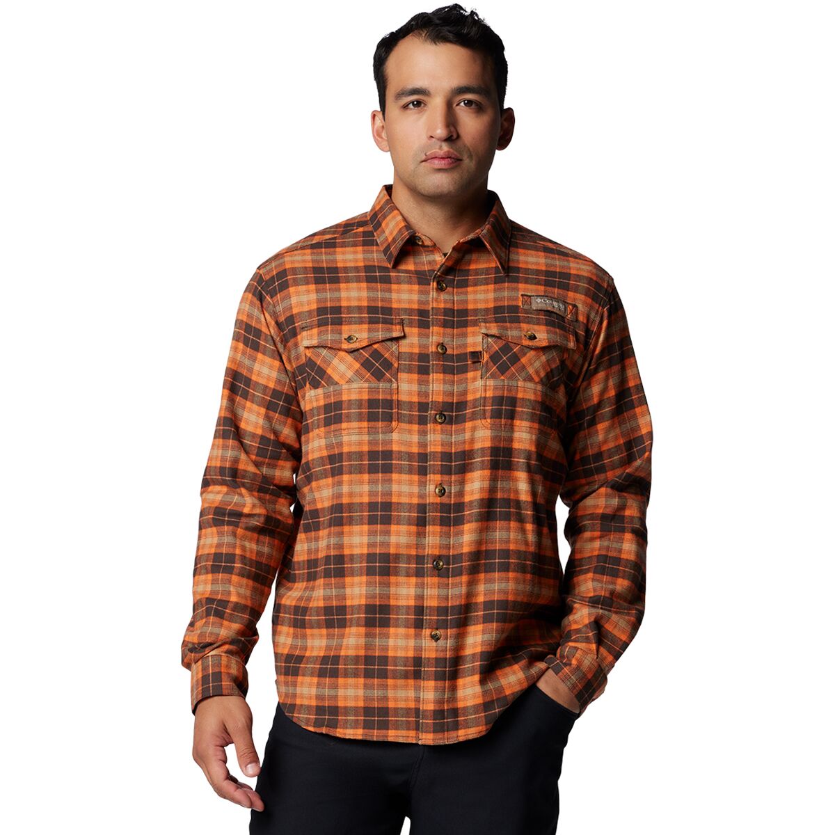 Image of Columbia Roughtail Stretch Flannel Long-Sleeve Shirt - Men's Cordovan Ombre Tartan, M