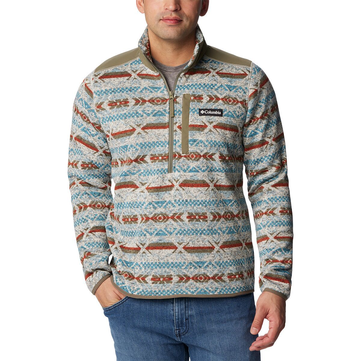 Columbia Sweater Weather II Printed 1/2-Zip Fleece - Men's Stone Blue Checkered Peaks Print, S