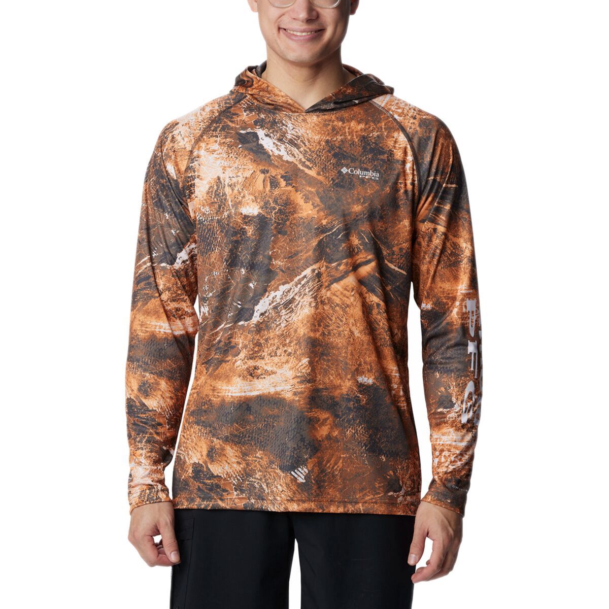 Columbia Super Terminal Tackle Hoodie - Men's Orange Blast Realtree Horizon, XL