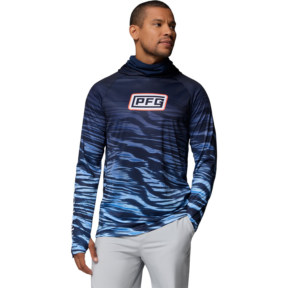 Image of Columbia Super Terminal Tackle Vent Hoodie - Men's Collegiate Navy Currents Fade, M