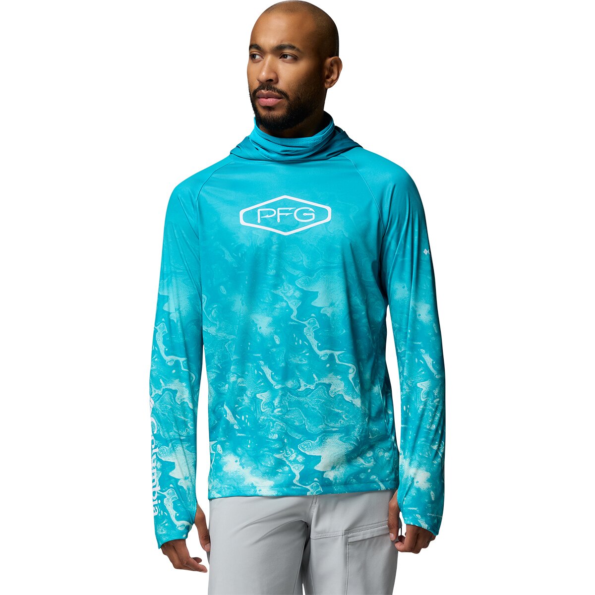 Image of Columbia Super Terminal Tackle Vent Hoodie - Men's Ocean Teal Aerials Fade, M