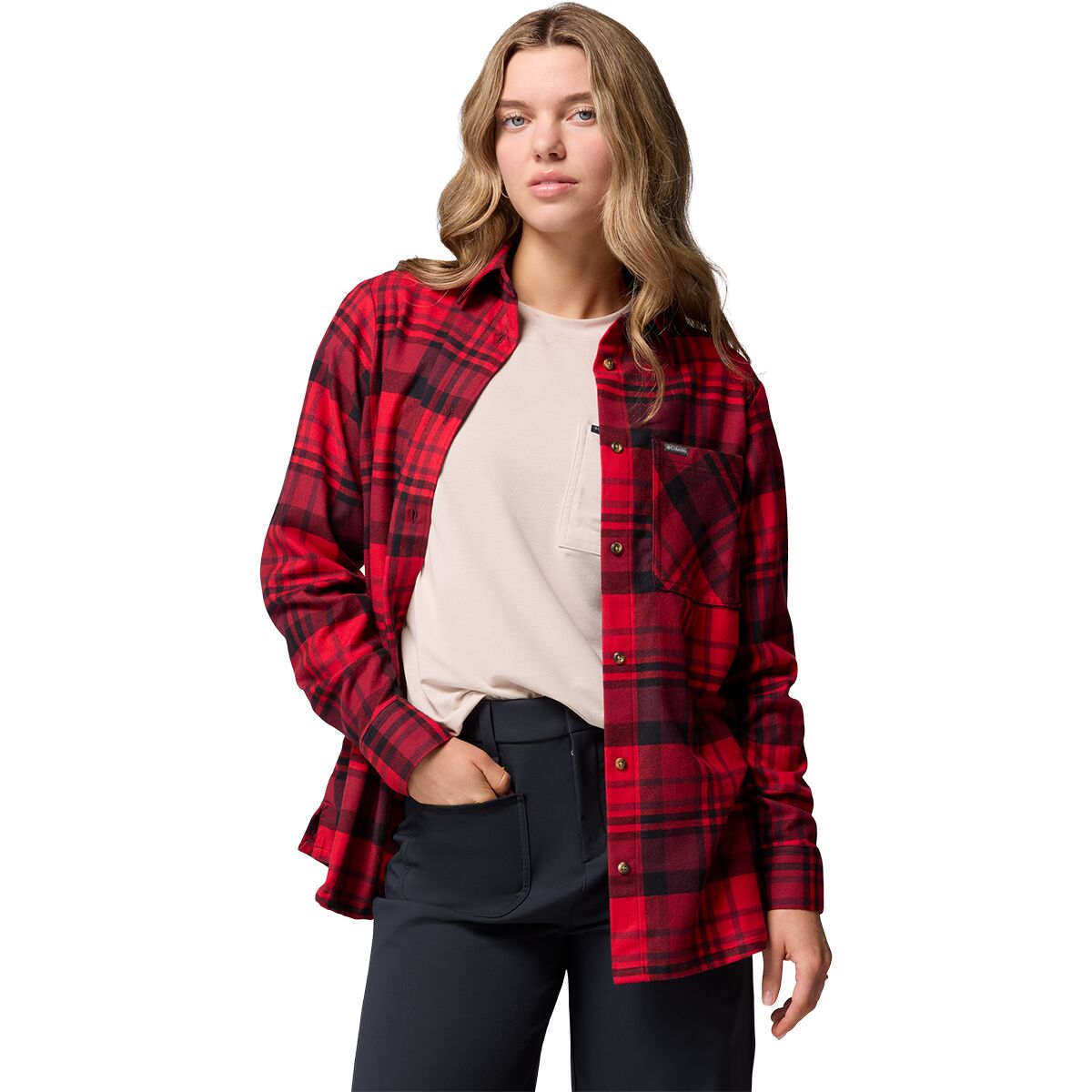 Image of Columbia Calico Basin Flannel Long-Sleeve Shirt - Women's Mountain Red Multiplaid, XS