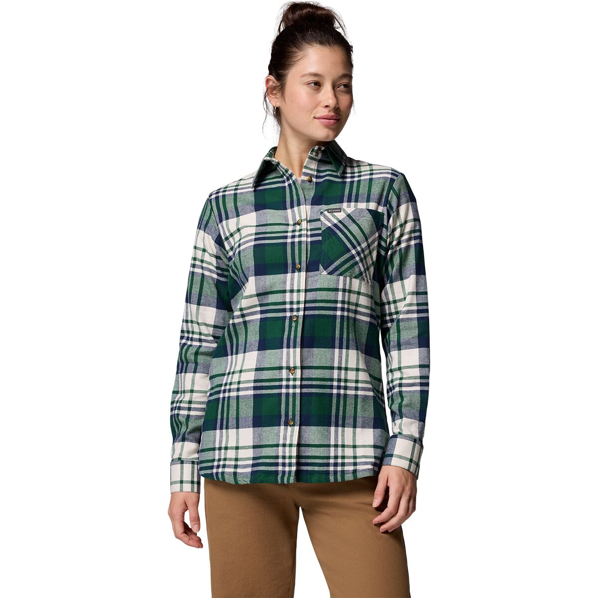 Image of Columbia Calico Basin Flannel Long-Sleeve Shirt - Women's Rain Forest Multiplaid, L