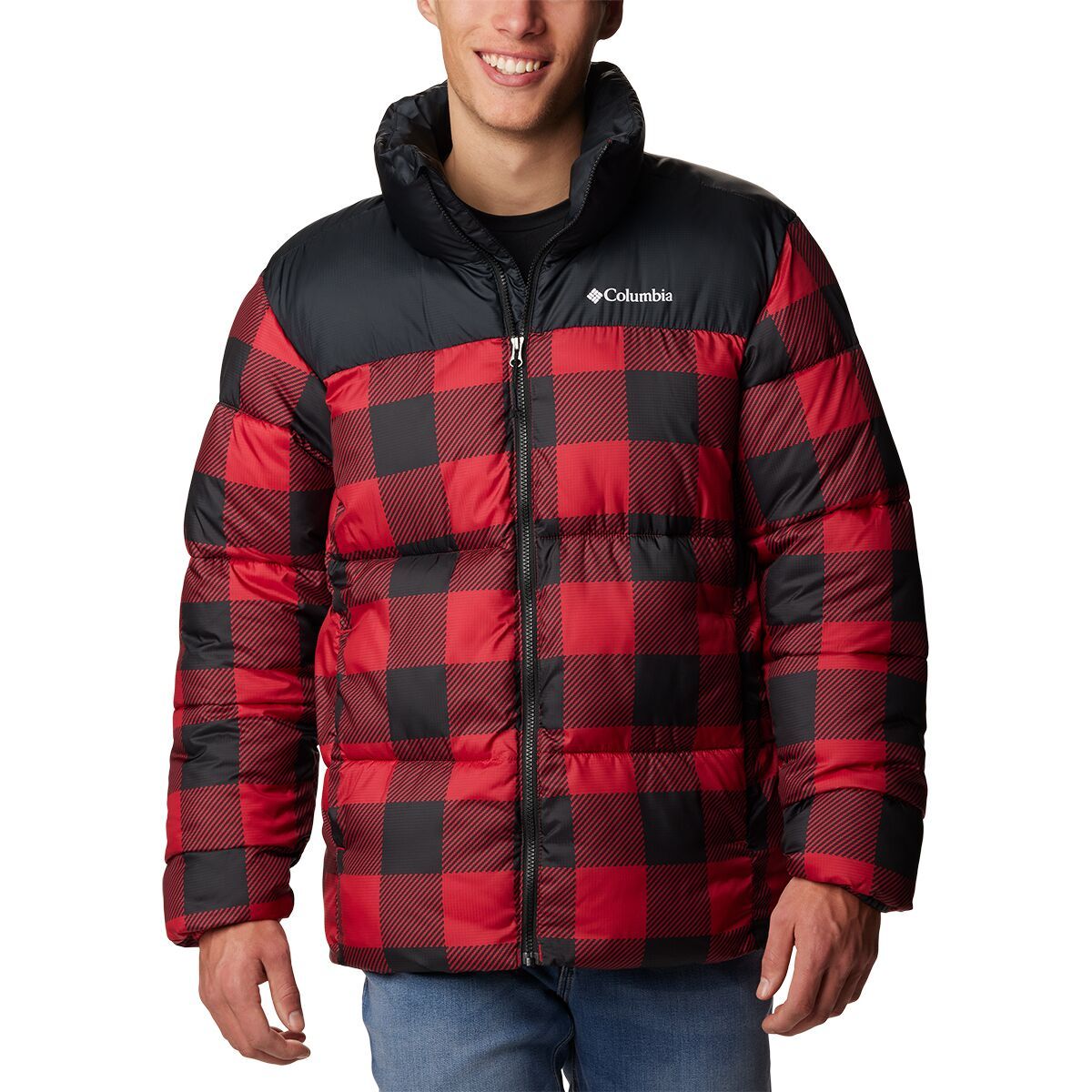 Columbia Puffect II Jacket - Men's Mountain Red Check Print/Black, L