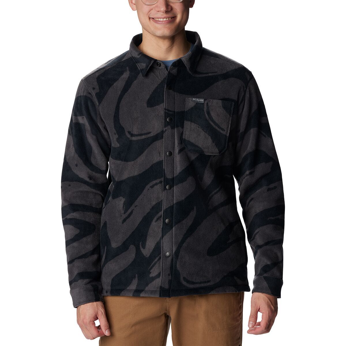 Columbia Steens Mountain Printed Shirt Jacket - Men's Black Snowdrifts Print, M