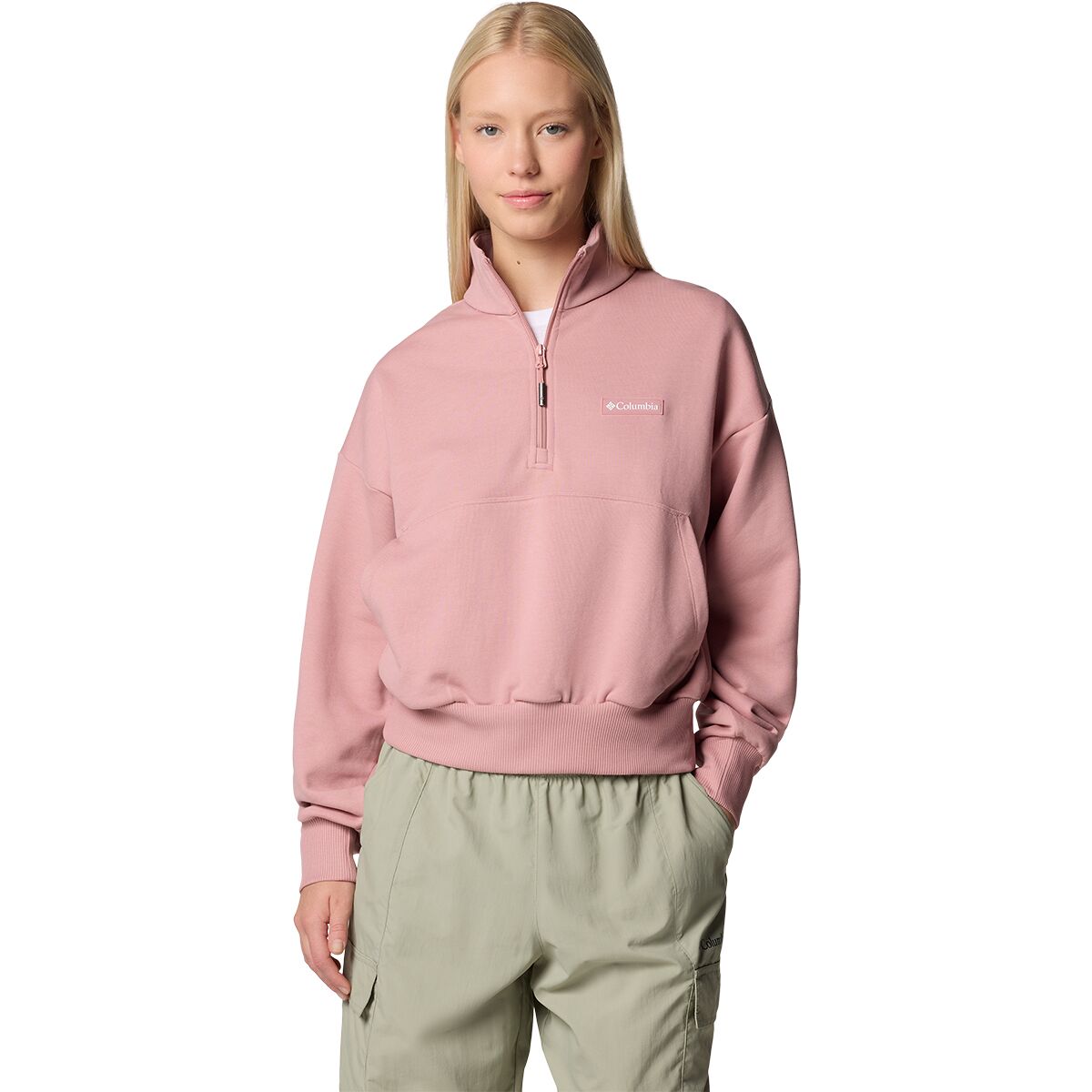 Image of Columbia Marble Canyon French Terry 1/4-Zip Pullover - Women's Eraser Pink, XL