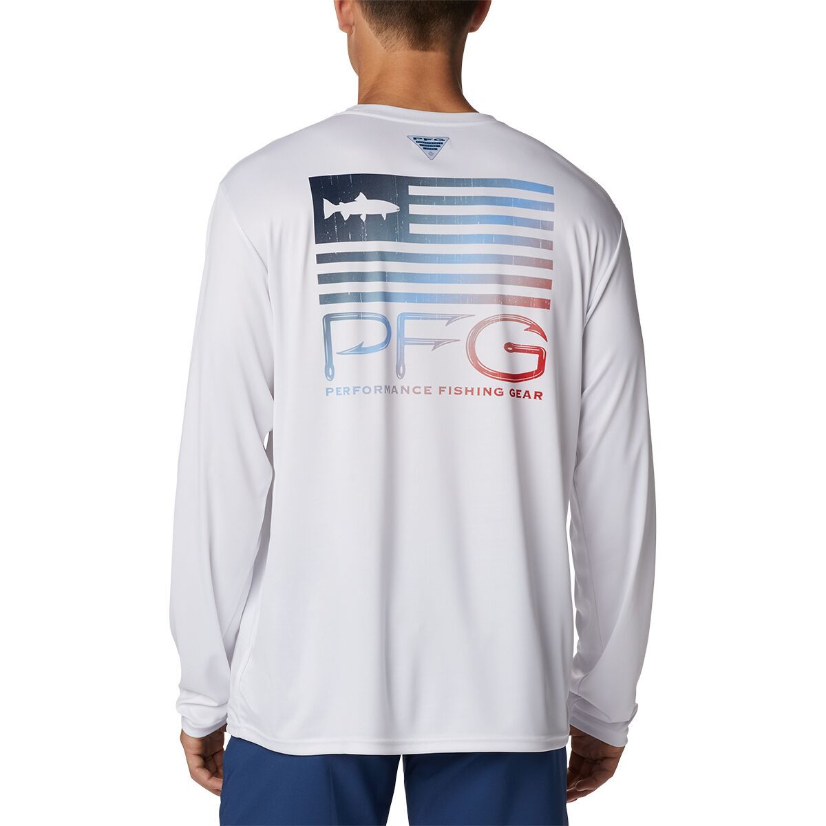 Columbia Terminal Tackle PFG Fish Star Long-Sleeve Shirt - Men's White/Coll Navy Trout Gradient, M