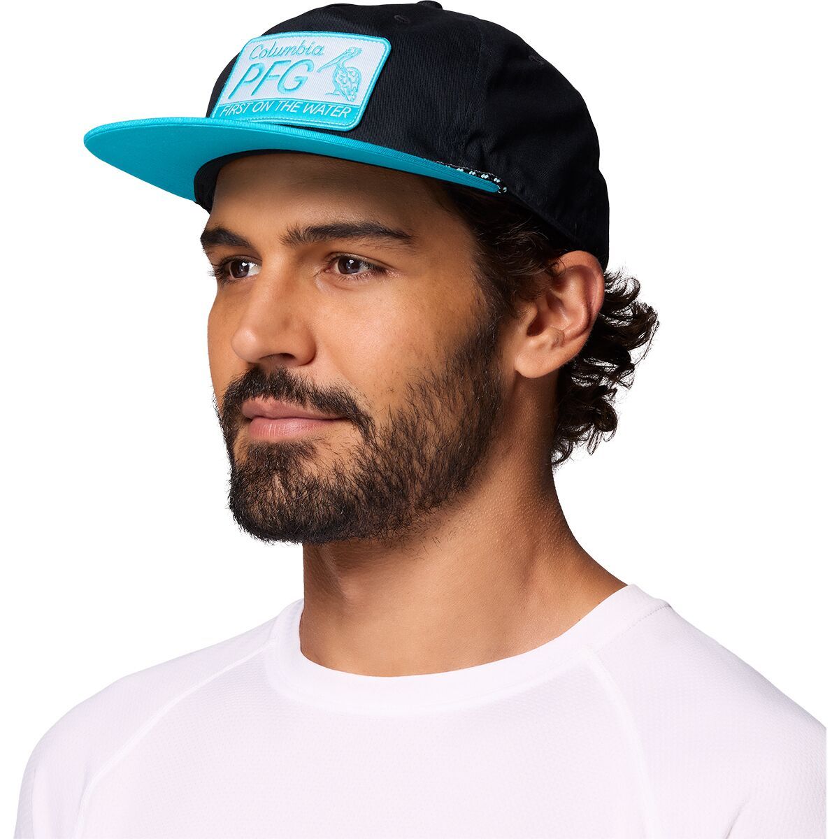 Image of Columbia PFG Back Tack Snapback Hat Black/Ocean Teal/Pelican Fotw, One Size