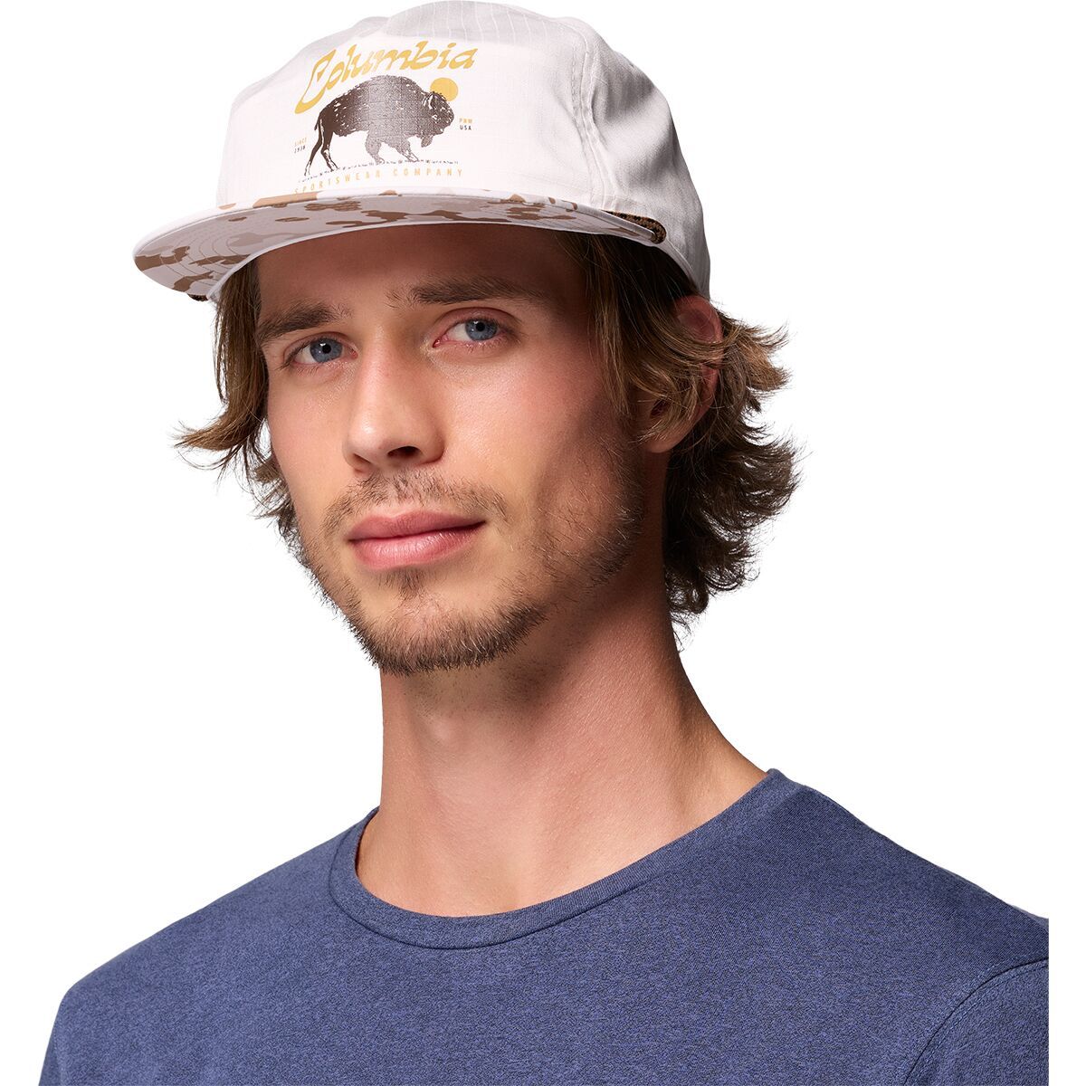 Image of Columbia Ratchet Strap Snapback Hat Sea Salt/Mid Range Camo/Buffalo, One Size
