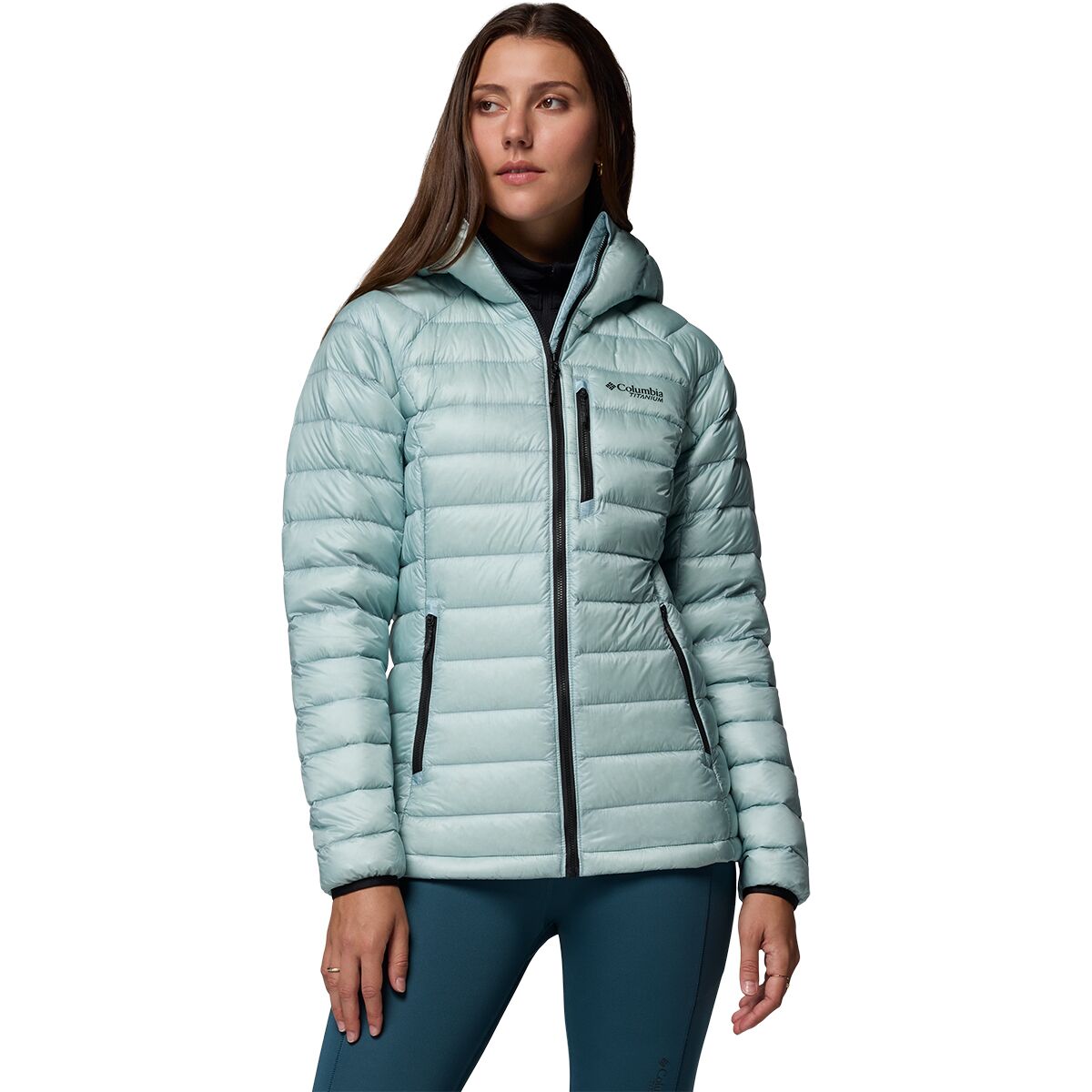Image of Columbia Arctic Crest Down Hooded Jacket - Women's Crushed Blue, M