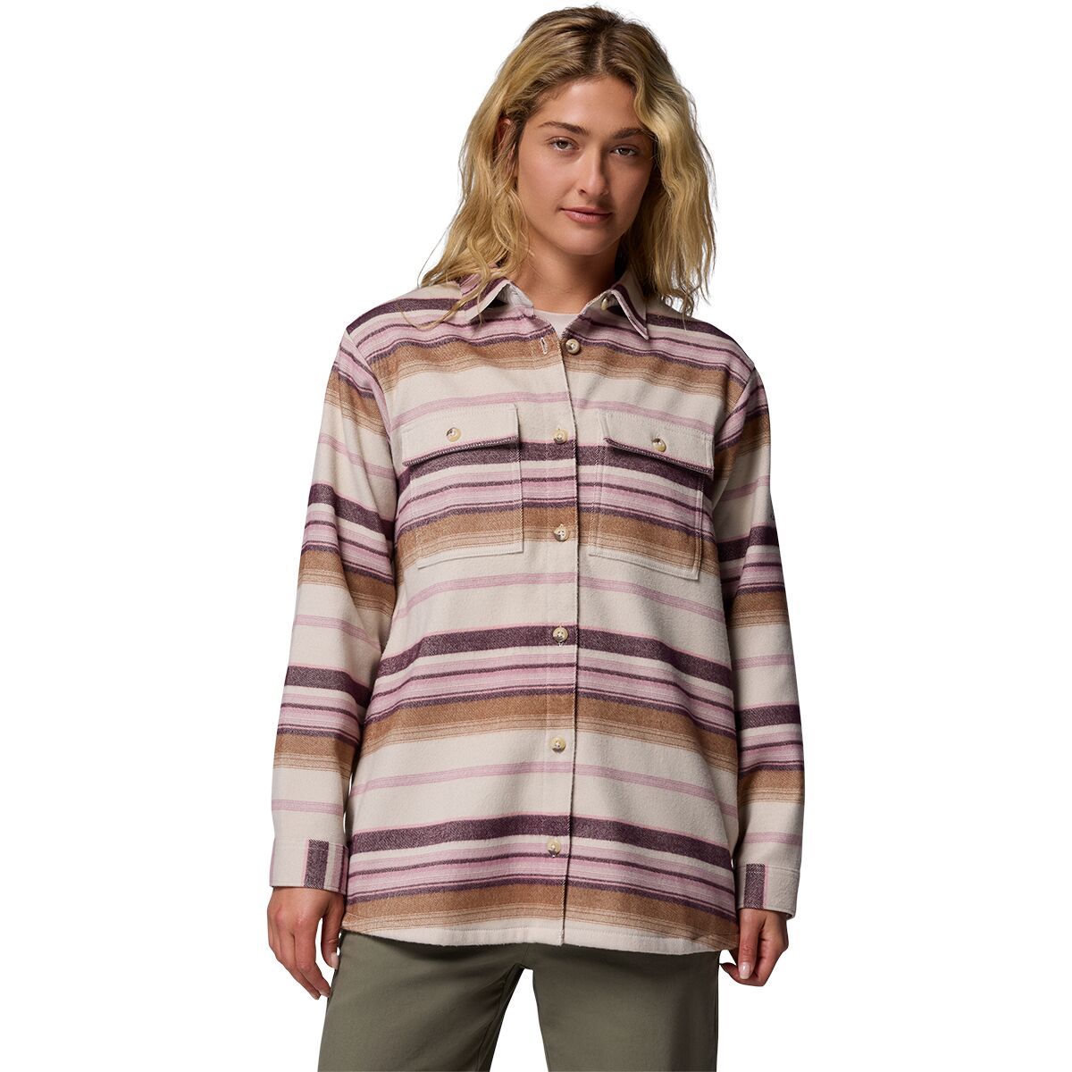 Image of Columbia Blue Point Creek Shirt Jacket - Women's Dark Stone Hilltop Stripe, L