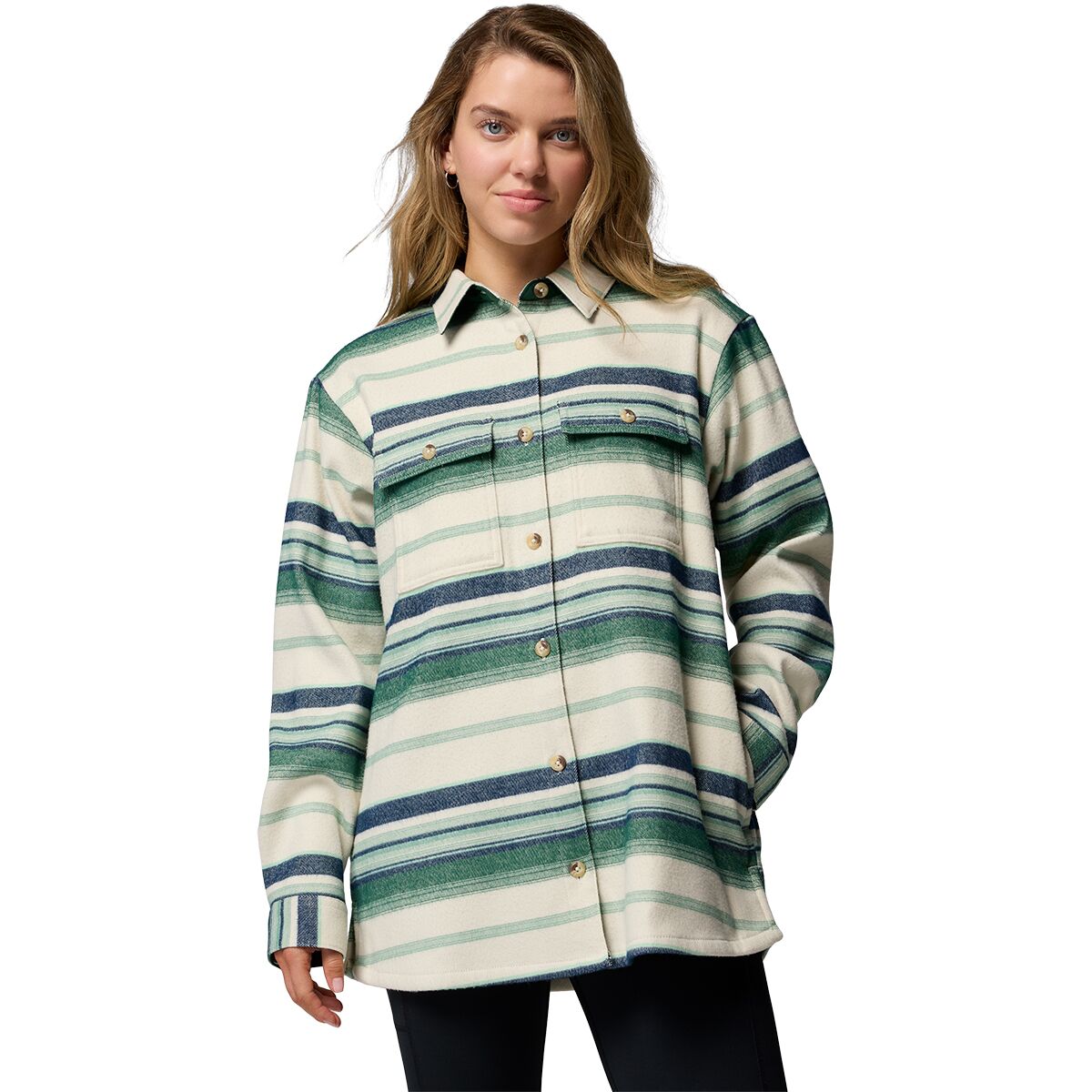 Image of Columbia Blue Point Creek Shirt Jacket - Women's Rain Forest Hilltop Stripe, XS