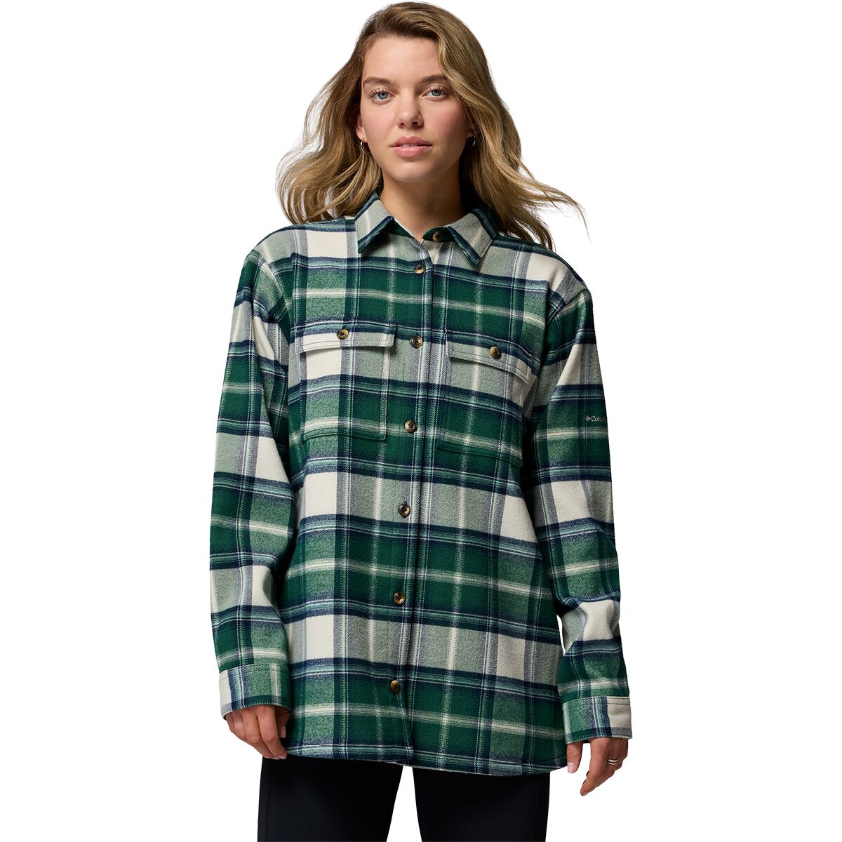 Image of Columbia Blue Point Creek Shirt Jacket - Women's Rain Forest Macro Buffalo Check, M