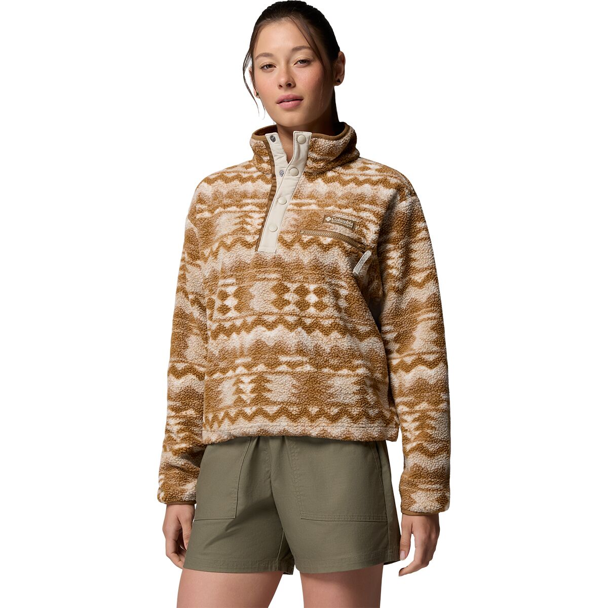 Image of Columbia Helvetia II Printed Cropped 1/2-Snap Pullover - Women's Delta/Retrotree, M