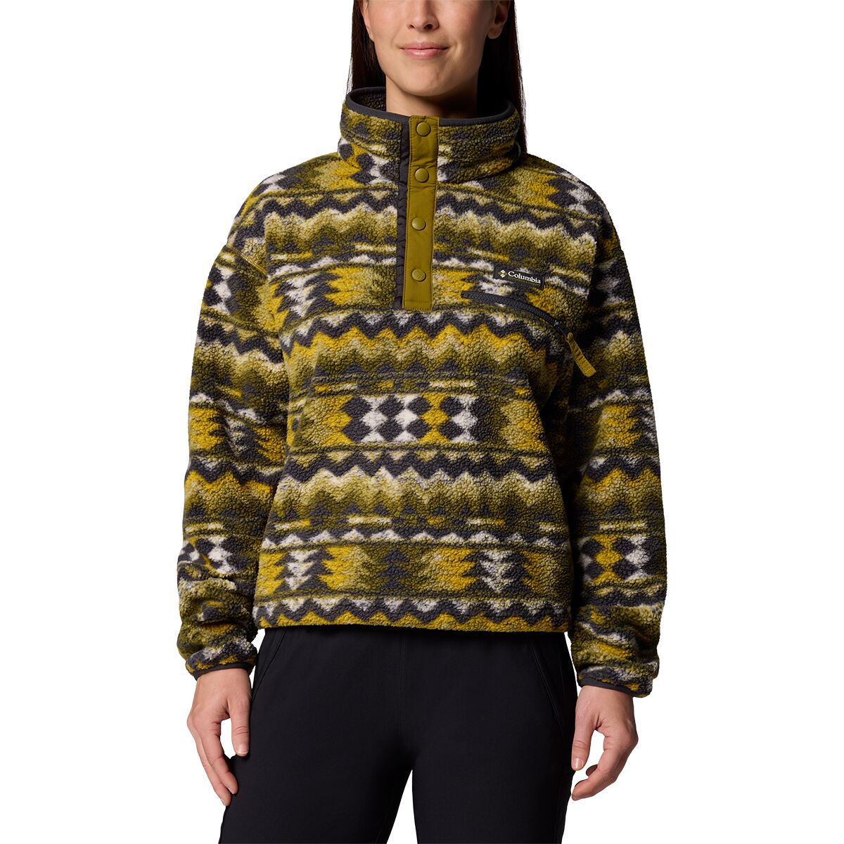 Image of Columbia Helvetia II Printed Cropped 1/2-Snap Pullover - Women's Mossy Green/Retrotree, S