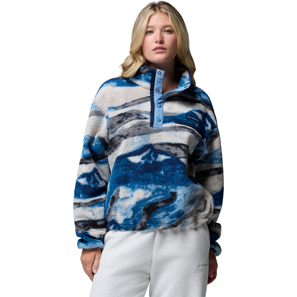 Image of Columbia Helvetia II Printed Cropped 1/2-Snap Pullover - Women's Phoenix Blue/Summits, L