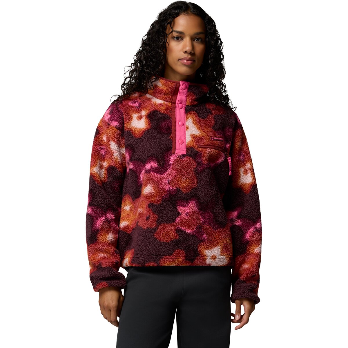 Image of Columbia Helvetia II Printed Cropped 1/2-Snap Pullover - Women's Red Oxide/Dyeflower, XL