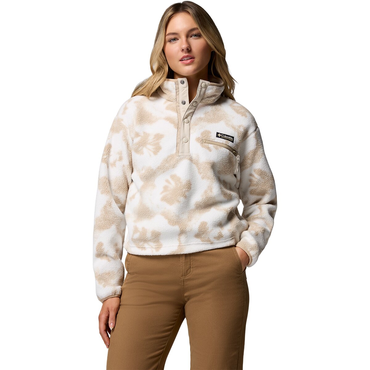 Image of Columbia Helvetia II Printed Cropped 1/2-Snap Pullover - Women's Sea Salt/Sprayflower, XS