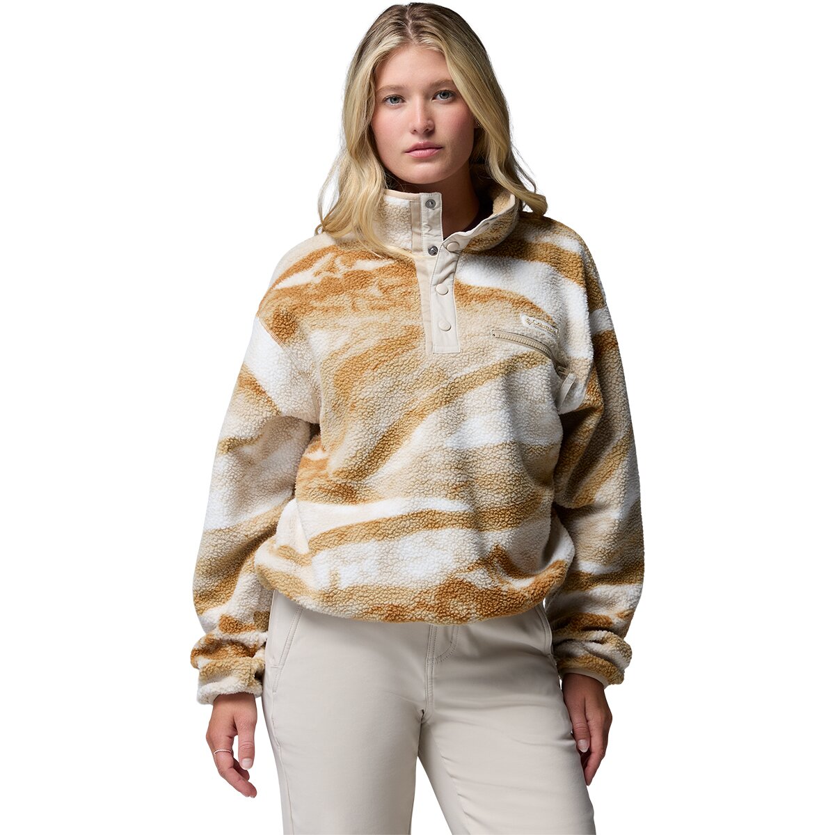 Image of Columbia Helvetia II Printed Cropped 1/2-Snap Pullover - Women's Sea Salt/Summits, S