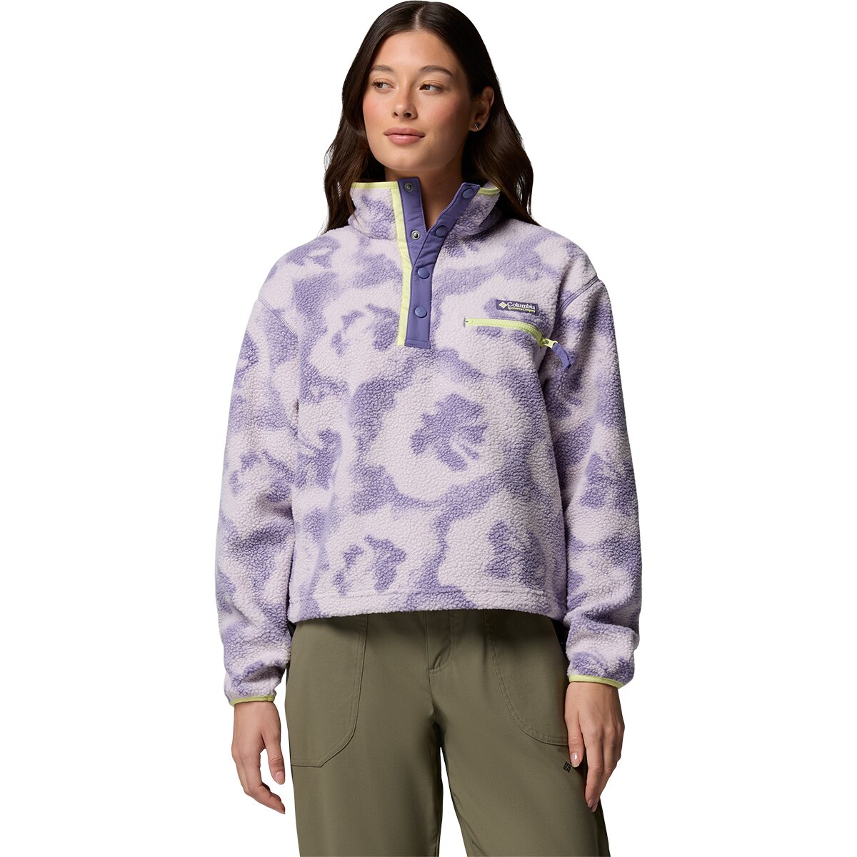 Image of Columbia Helvetia II Printed Cropped 1/2-Snap Pullover - Women's Stormwatch/Sprayflower, XS