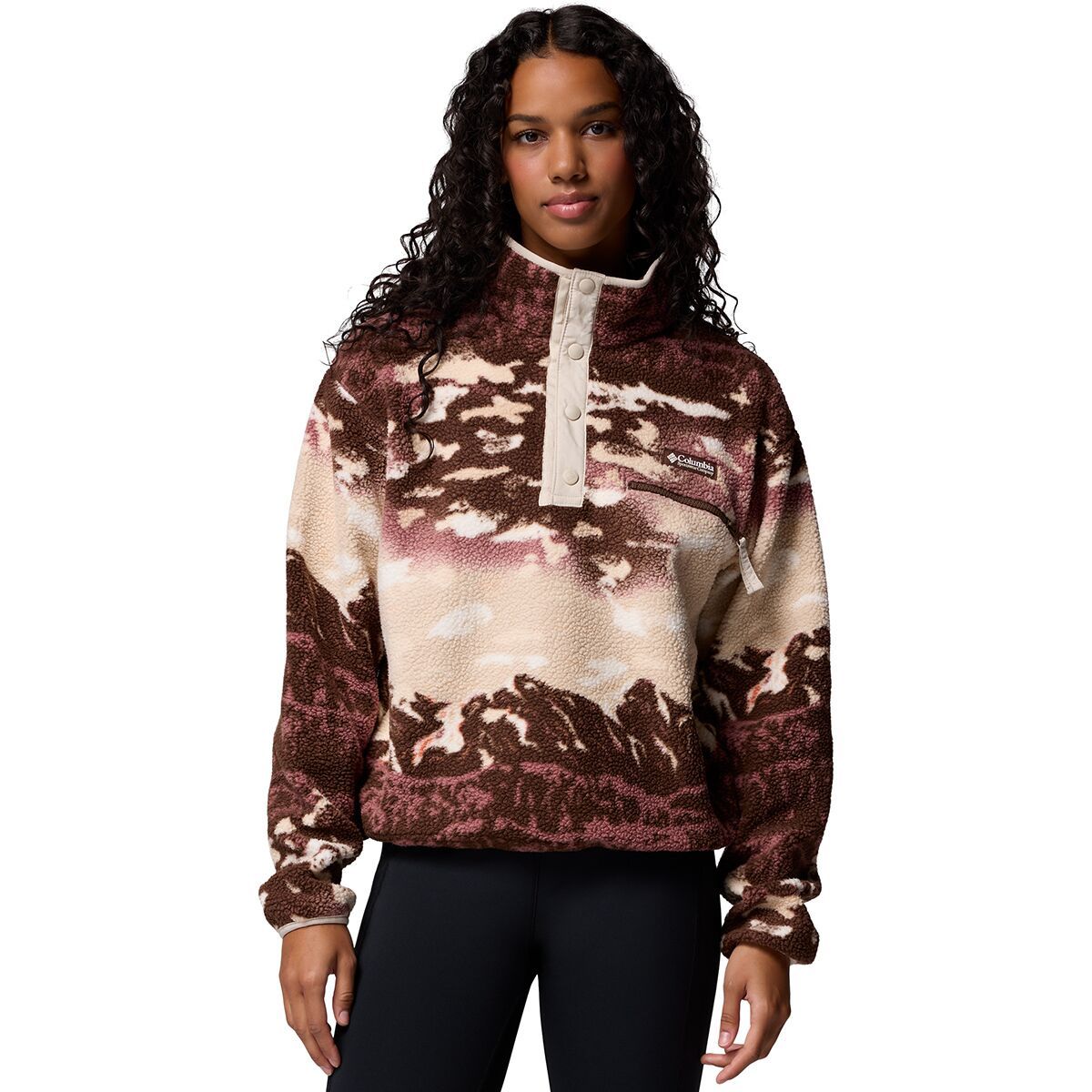 Image of Columbia Helvetia II Printed Cropped 1/2-Snap Pullover - Women's Tobacco Sisters/Dark Stone, XS