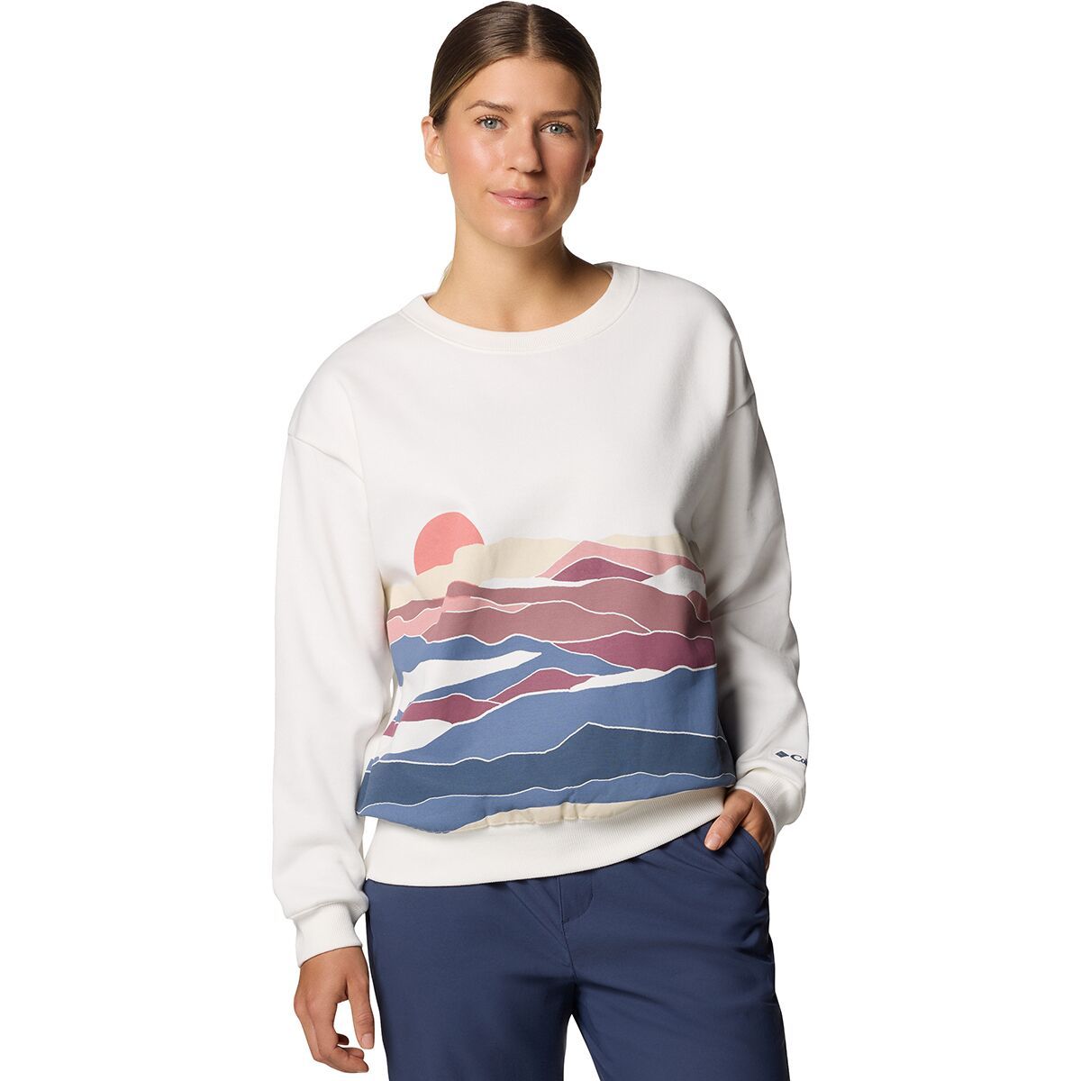 Image of Columbia Meridian Creek Crew Sweatshirt - Women's Sea Salt/Foggy Hillscape, M
