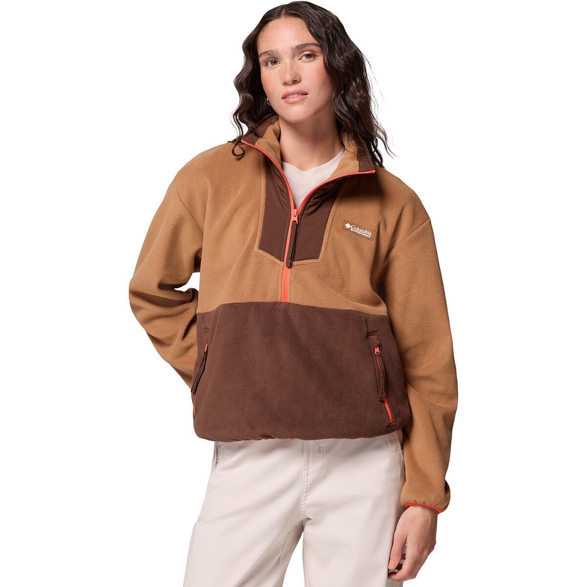 Image of Columbia Sequoia Grove 1/2-Zip Fleece Pullover - Women's Camel Brown/Tobacco/Zing, XS