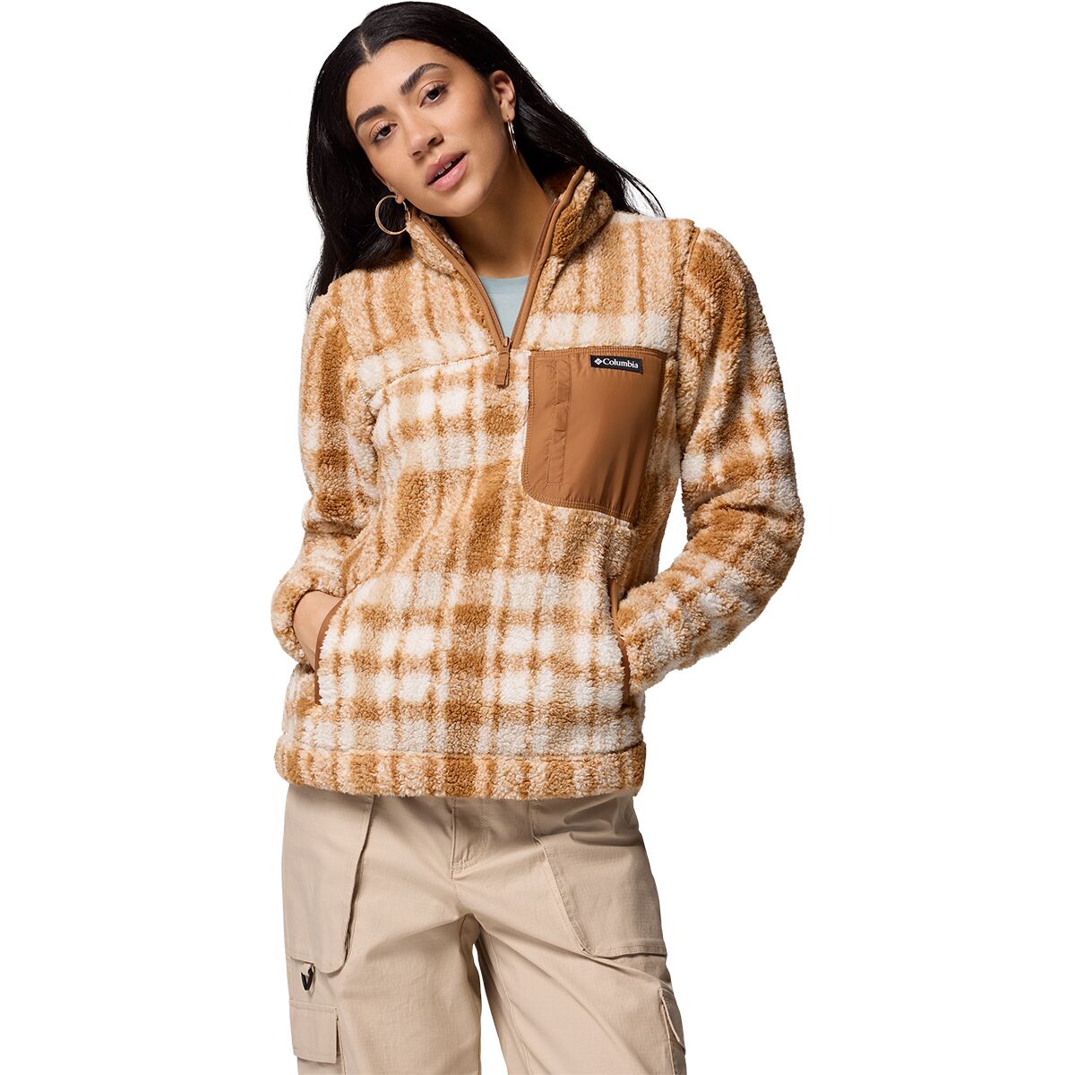 Image of Columbia West Bend 1/4-Zip II Pullover - Women's Camel Brown Herringplaid, XL