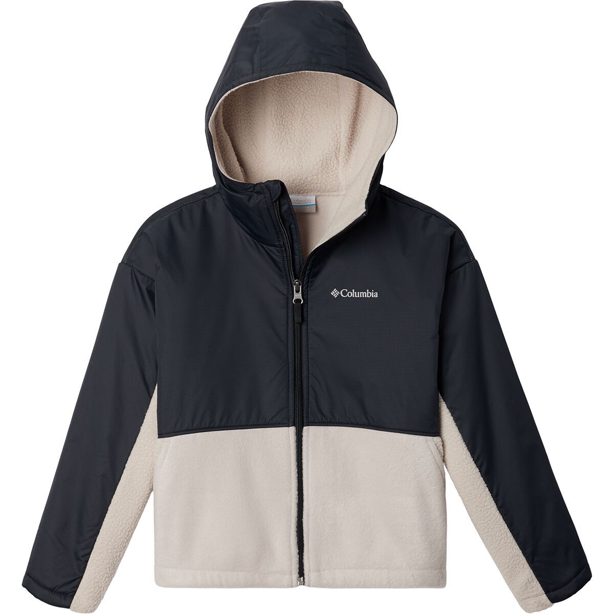 Image of Columbia Benton Springs Novelty Hooded Fleece Jacket - Girls' Dark Stone/Black, XS