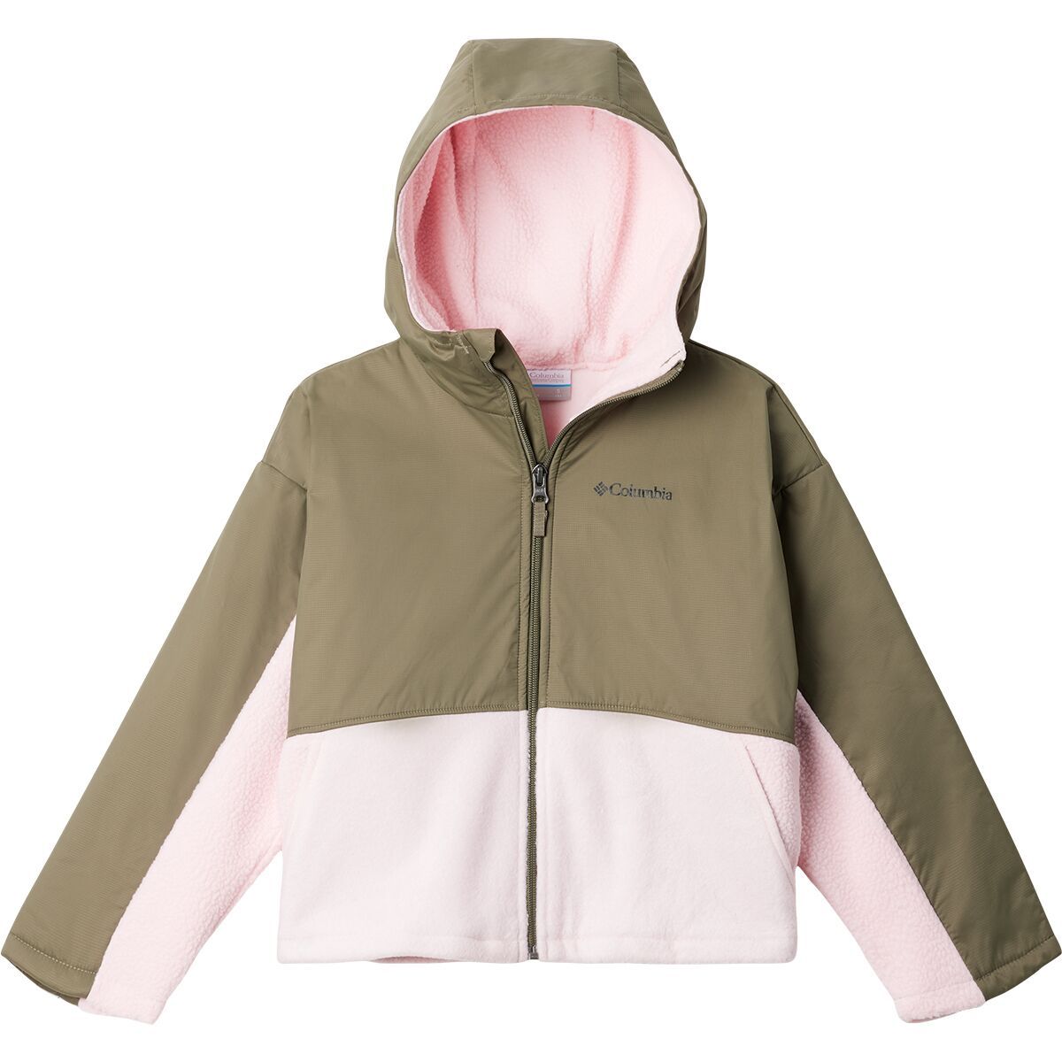 Image of Columbia Benton Springs Novelty Hooded Fleece Jacket - Girls' Satin Pink/Stone Green, XL