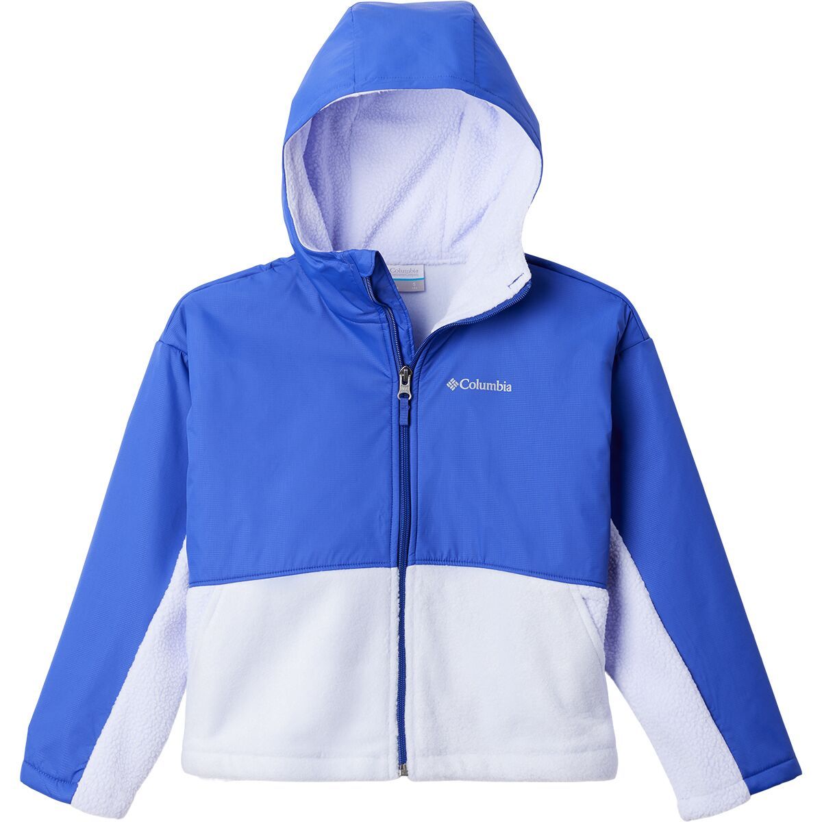 Columbia Benton Springs Novelty Hooded Fleece Jacket - Girls' Snowdrift/Clematis Blue, XS