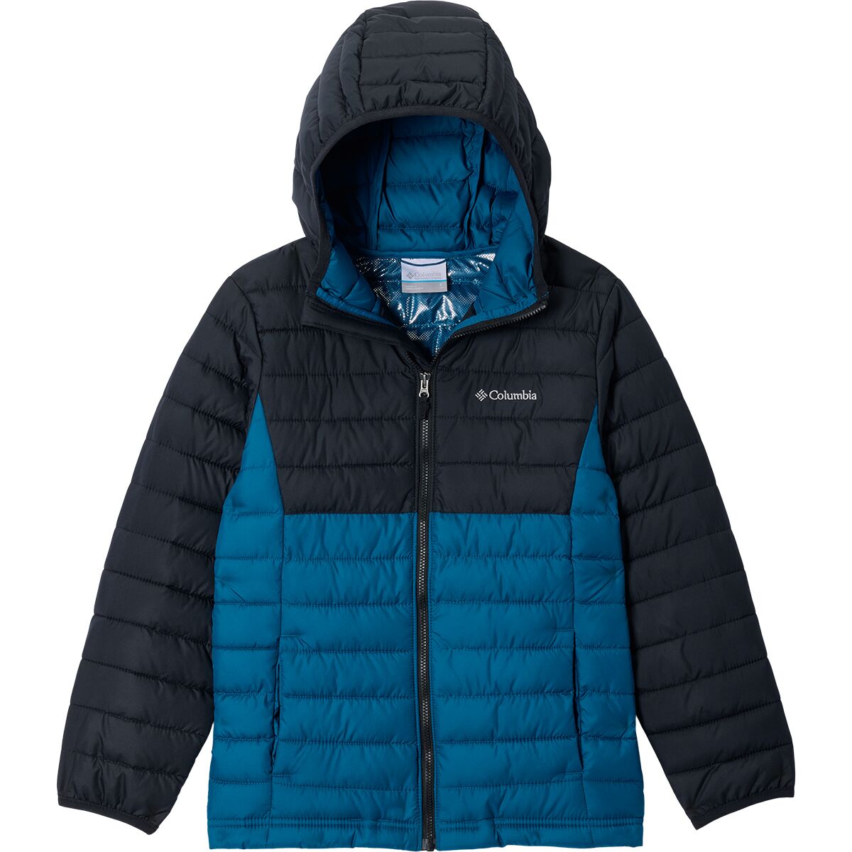 Image of Columbia Powder Lite II Hooded Jacket - Boys' Phoenix Blue/Black, M
