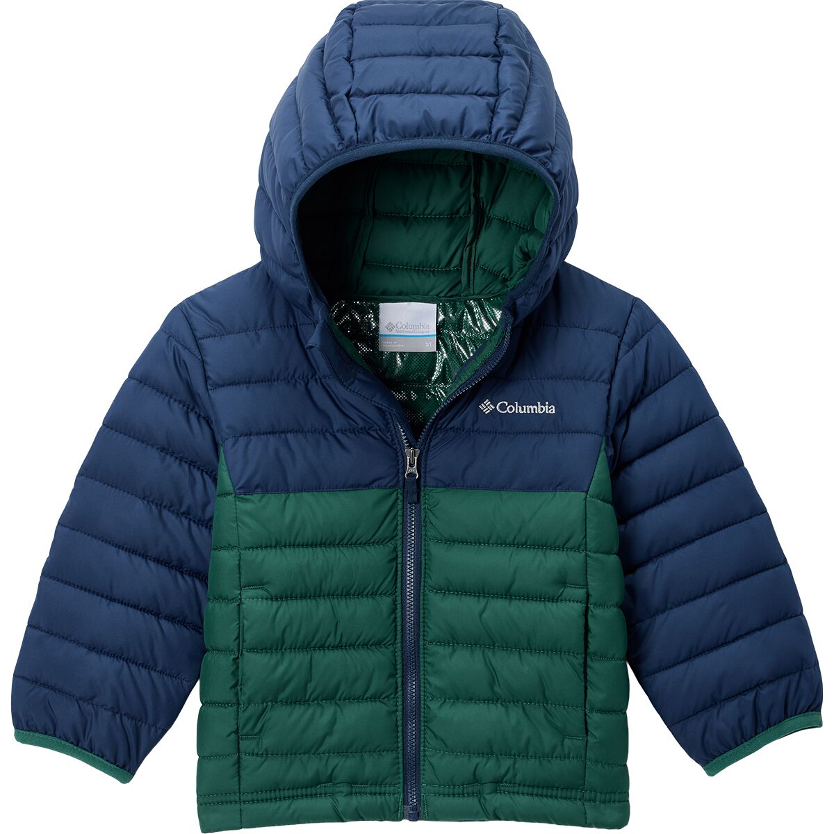 Image of Columbia Powder Lite II Hooded Jacket - Toddler Boys' Rain Forest/Collegiate Navy, 3T