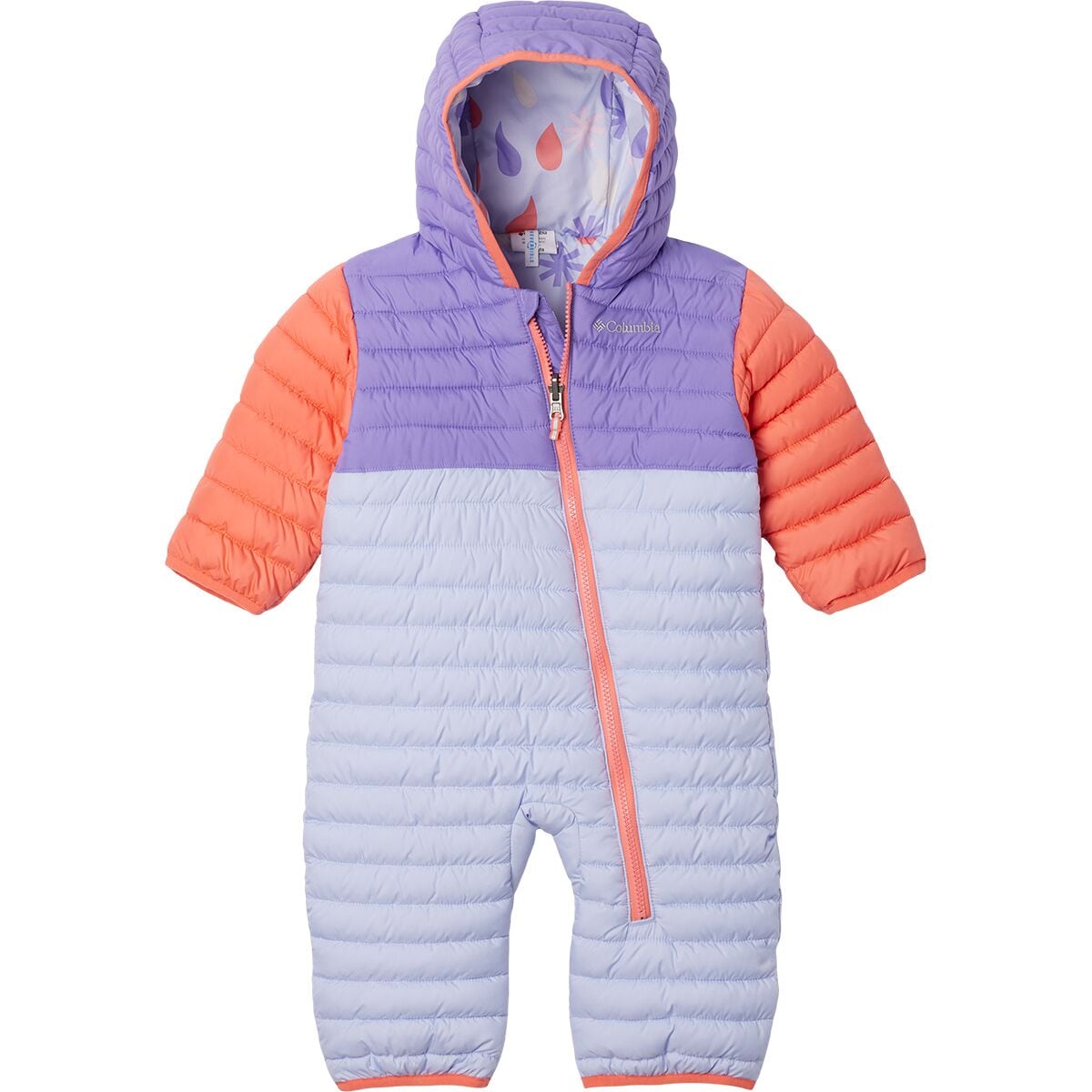 Image of Columbia Powder Lite II Reversible Bunting - Infants' Snowdrift/Paisley Purple/Hot Coral, 6/12M