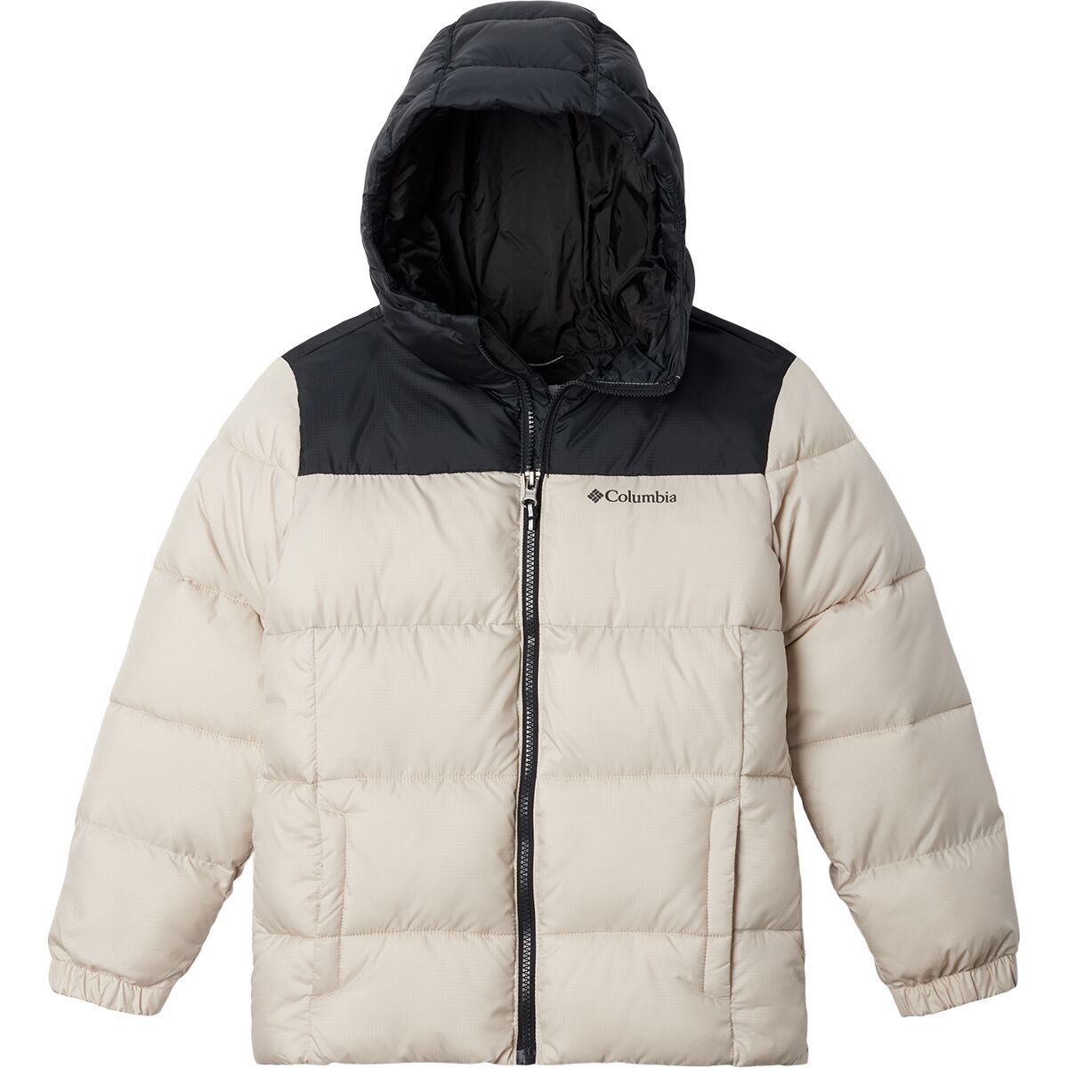 Image of Columbia Puffect Hooded Jacket - Kids' Dark Stone/Black, XXS