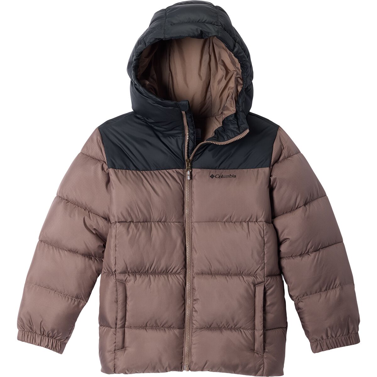 Image of Columbia Puffect Hooded Jacket - Kids' Iron/Black, S