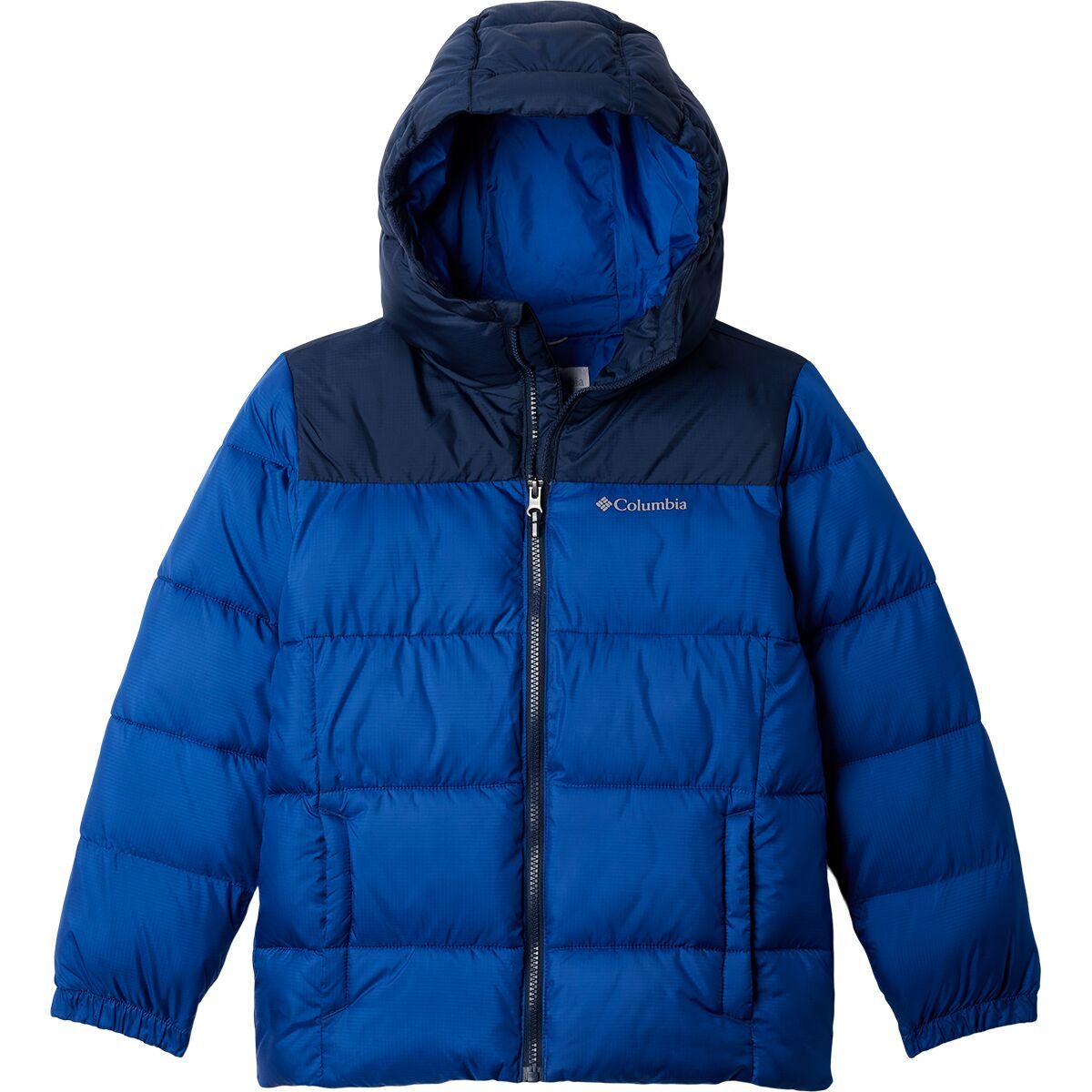 Image of Columbia Puffect Hooded Jacket - Kids' Mountain Blue/Collegiate Navy, S
