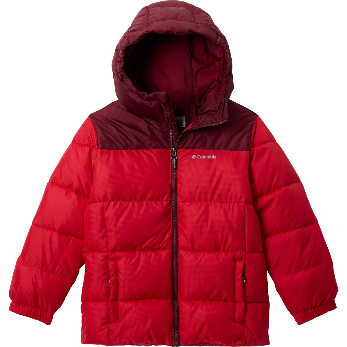 Image of Columbia Puffect Hooded Jacket - Kids' Mountain Red/Rich Wine, XL