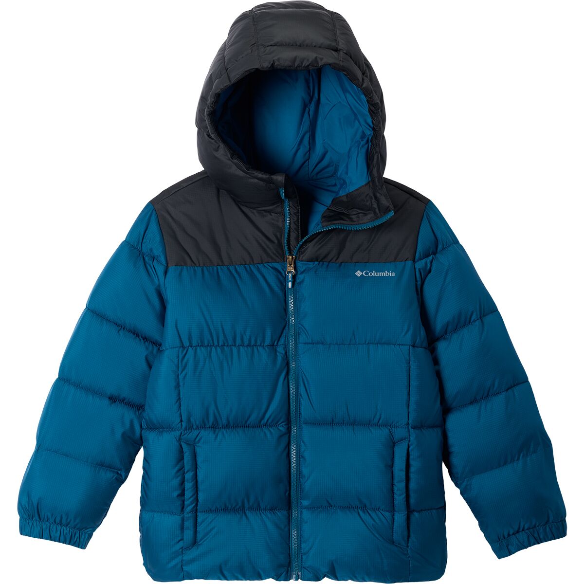 Image of Columbia Puffect Hooded Jacket - Kids' Phoenix Blue/Black, XL