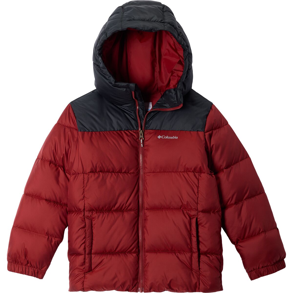 Image of Columbia Puffect Hooded Jacket - Kids' Red Oxide/Black, S