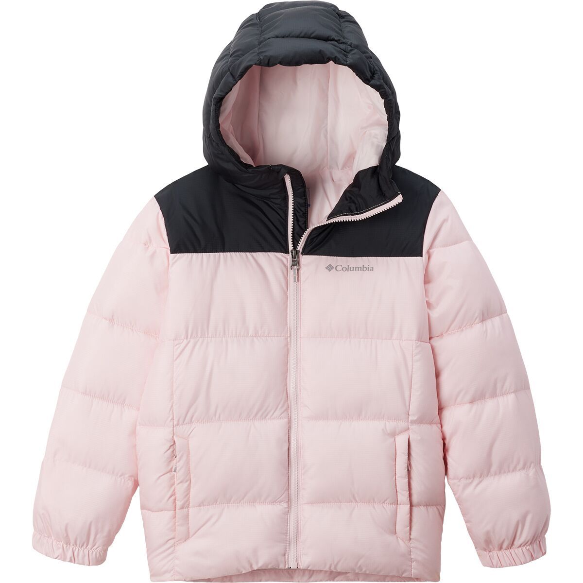 Image of Columbia Puffect Hooded Jacket - Kids' Satin Pink/Black, L
